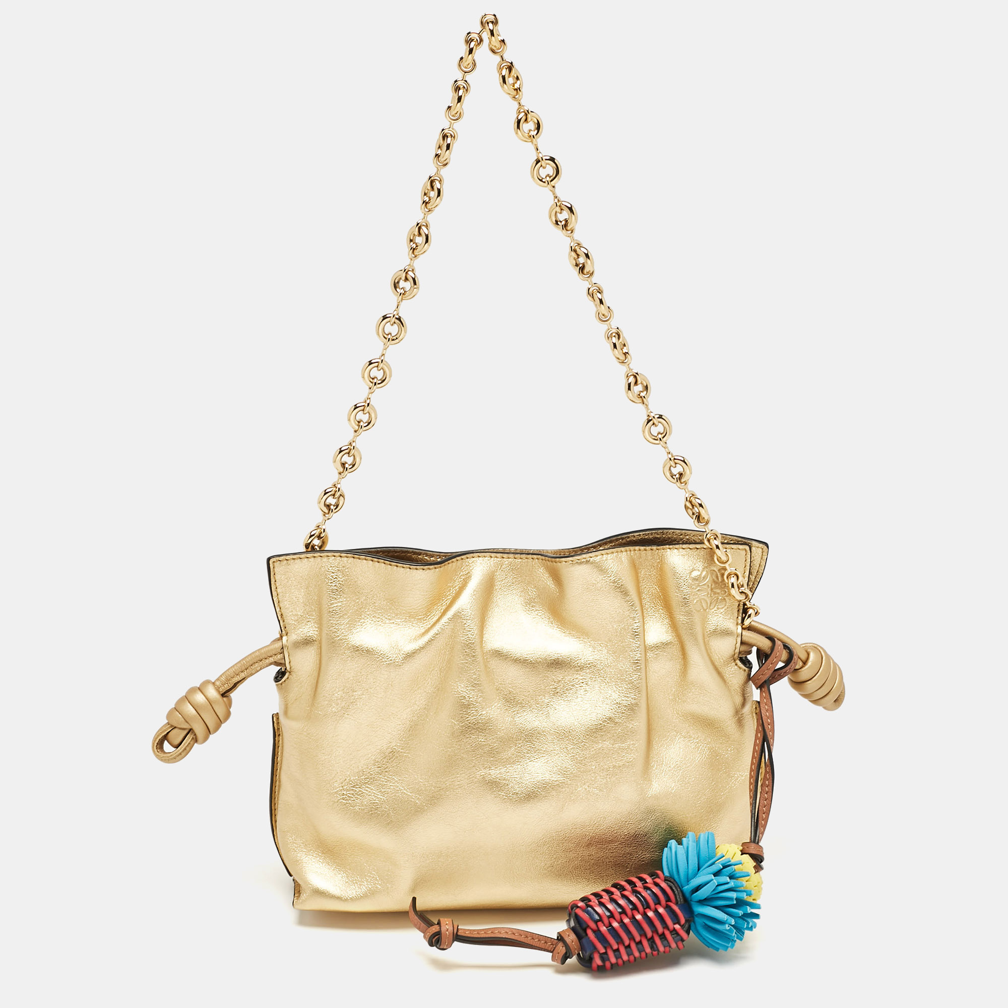 

Loewe Gold Leather Mini Flamenco Chain Clutch