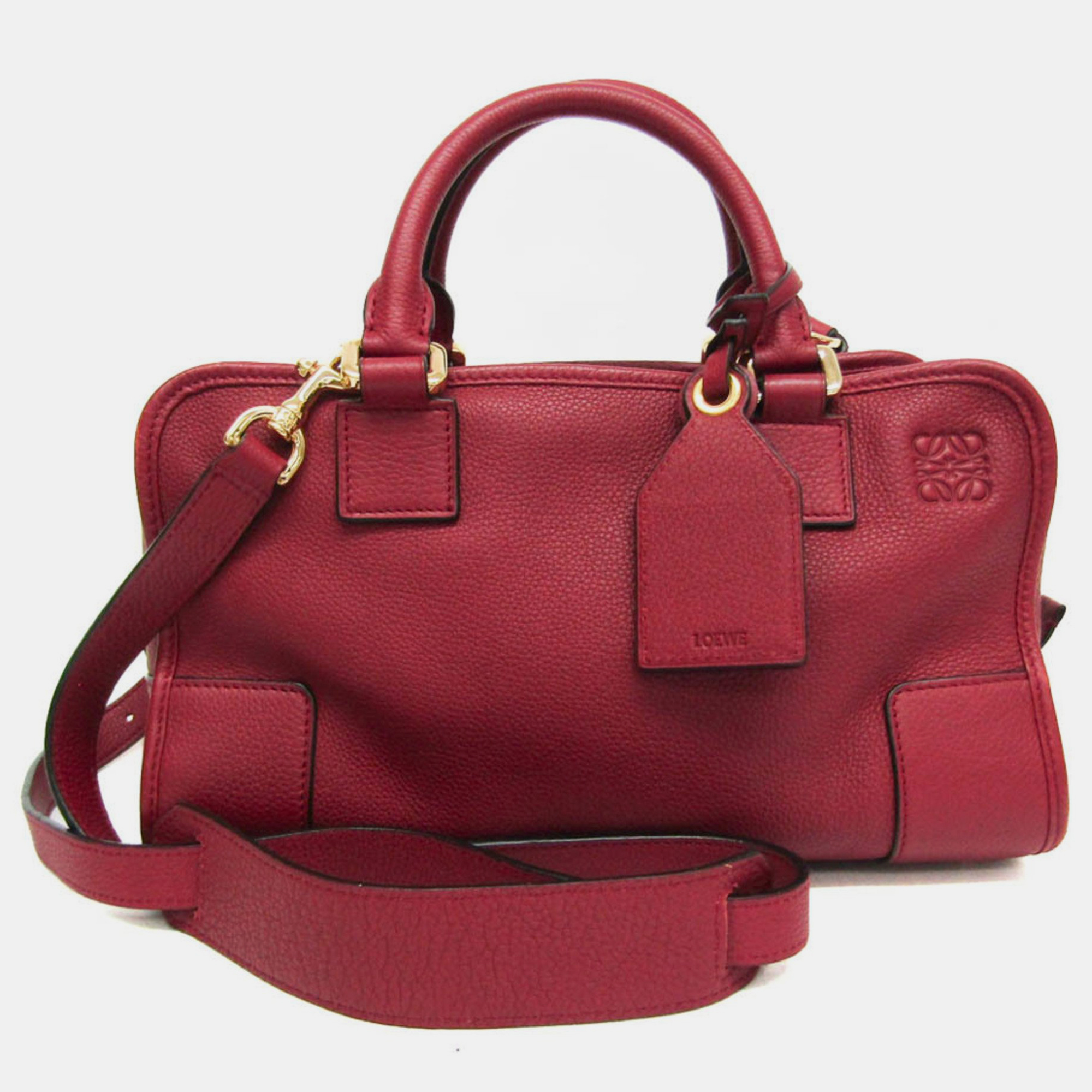 Pre-owned Loewe Bordeaux Amazona Leather Handbag In Red