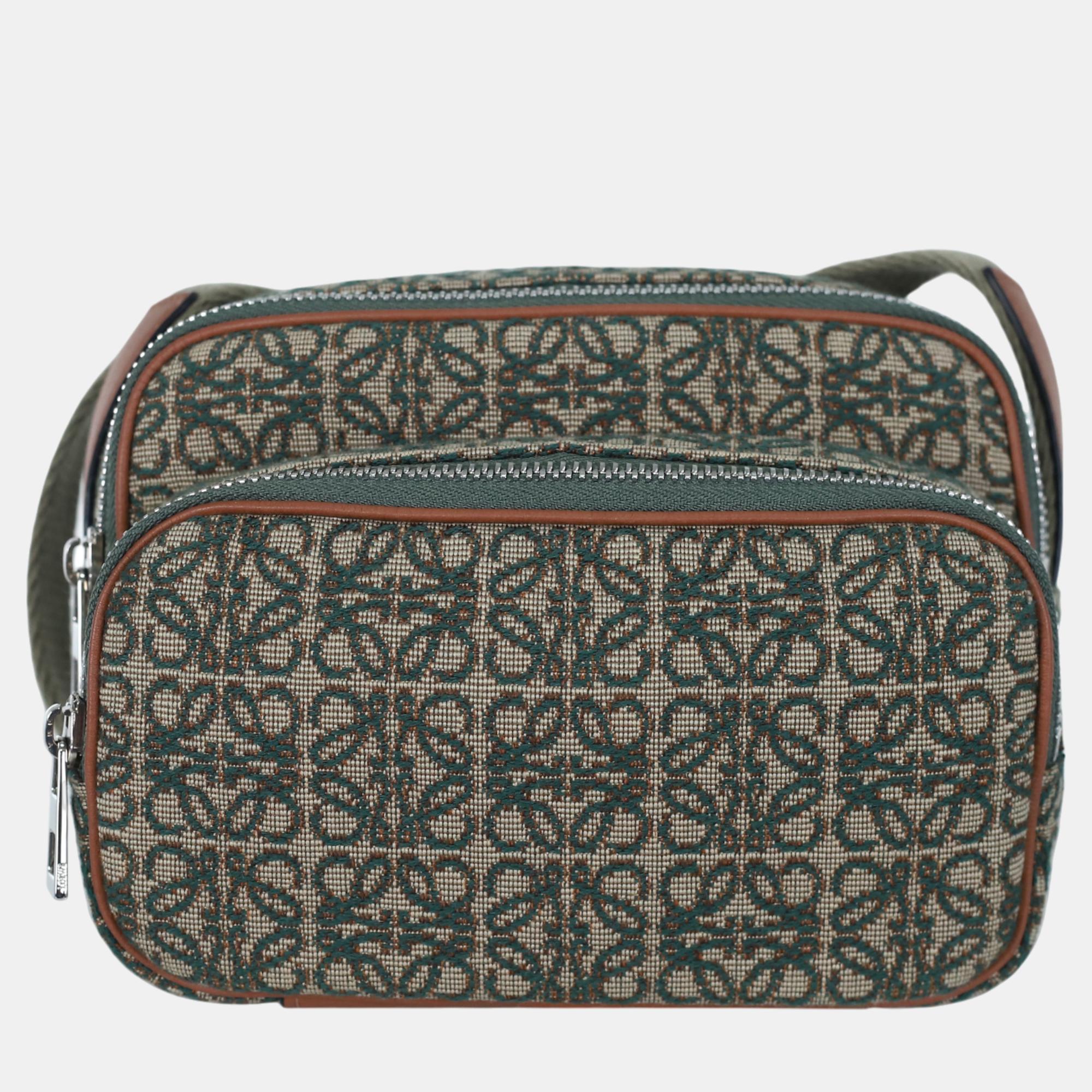 Pre-owned Loewe Mini Anagram Camera Bag In Green