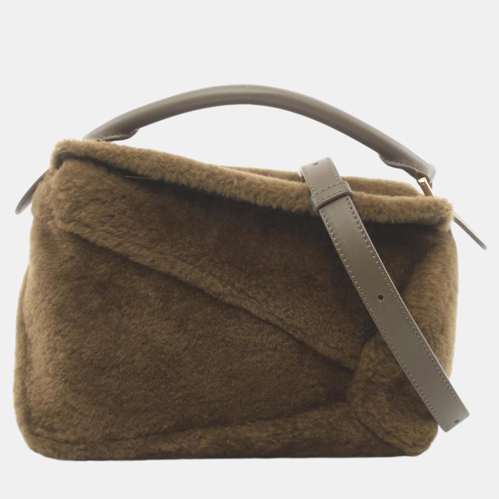 

Loewe Small Puzzle Shearling Khaki Handbag, Brown