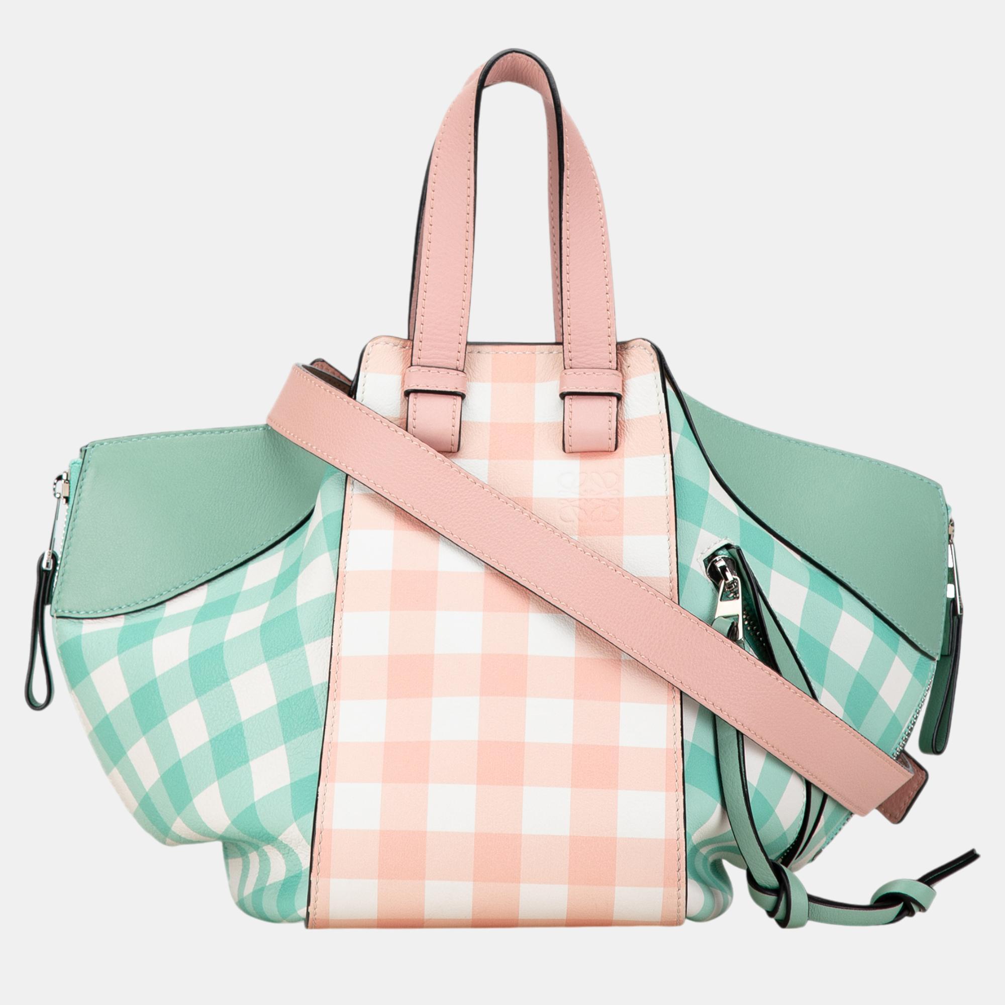 

Loewe Multicolor Leather Small Hammock Gingham Bag, Green