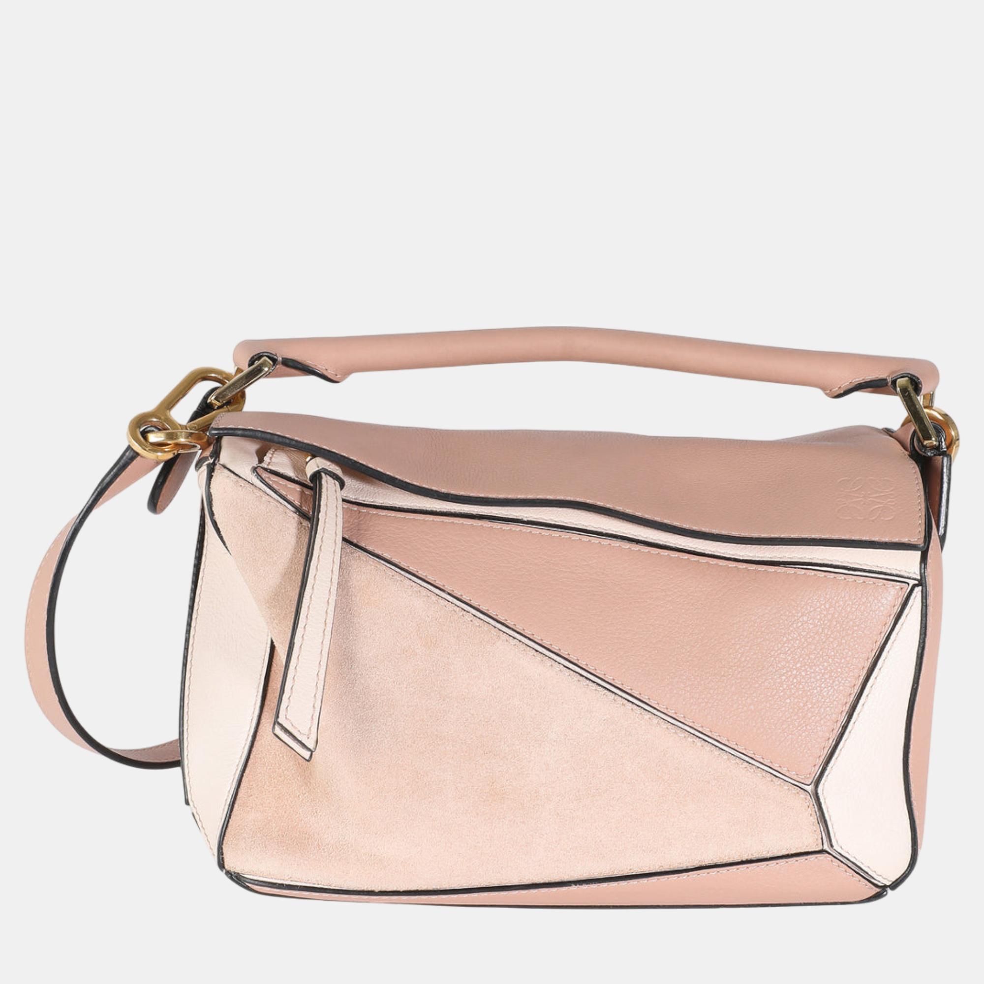 

Loewe Pink Suede Calfskin Small Puzzle Bag