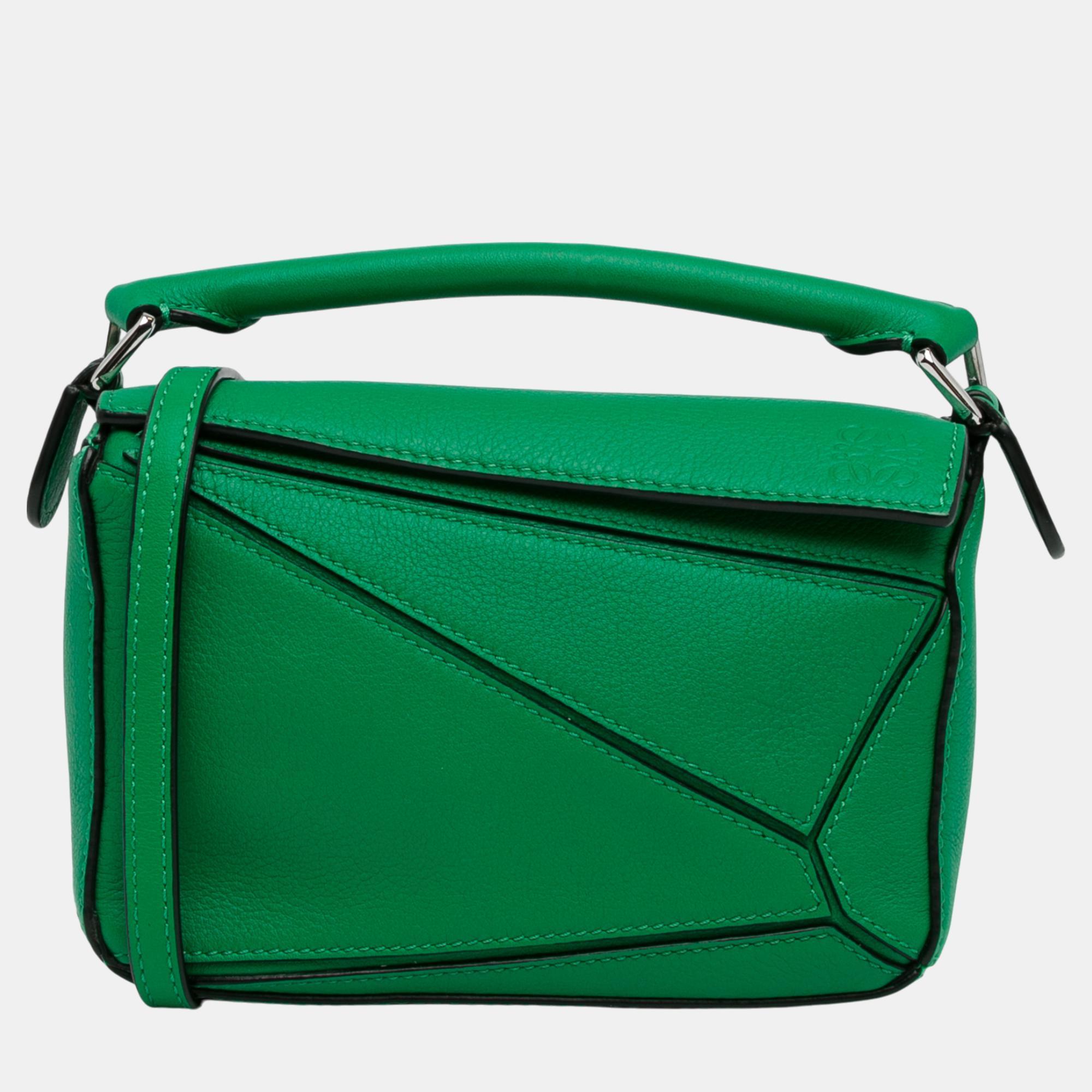 

Loewe Mini Puzzle Satchel Bag, Green