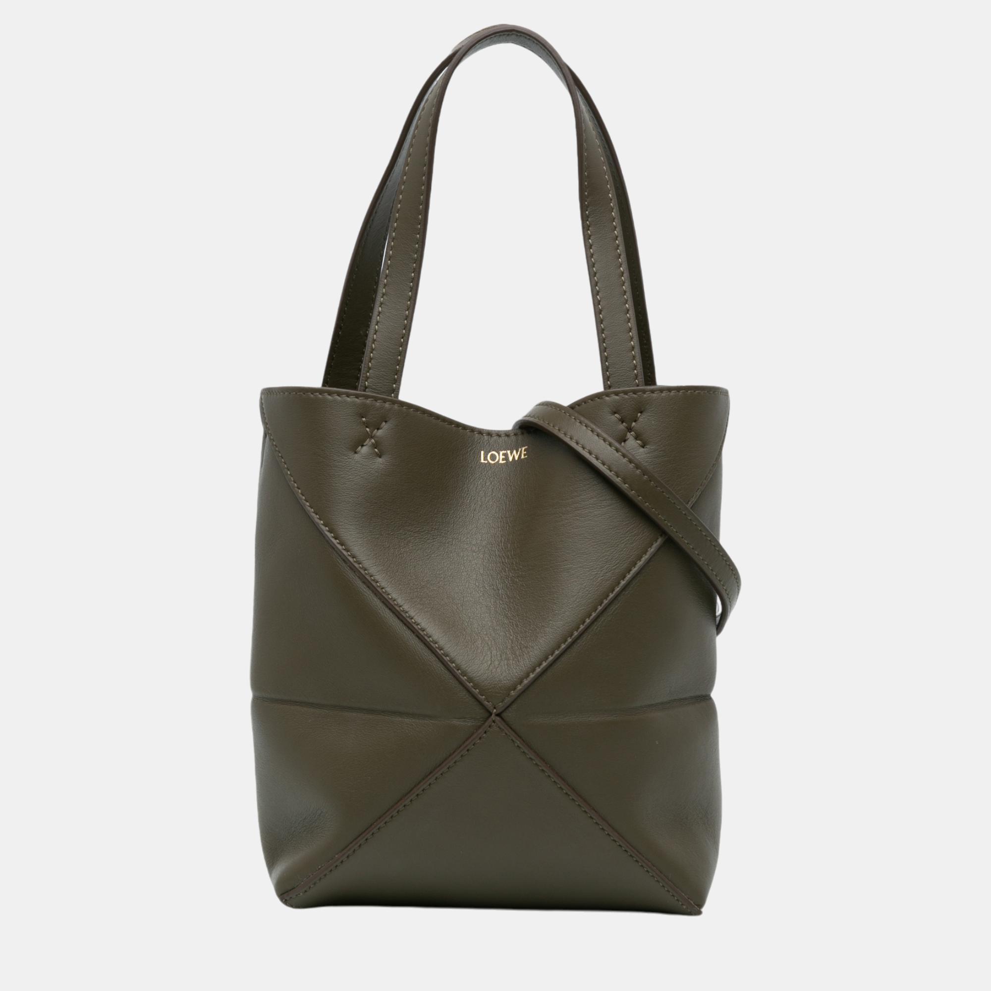 

Loewe Brown/Green Mini Puzzle Fold Tote