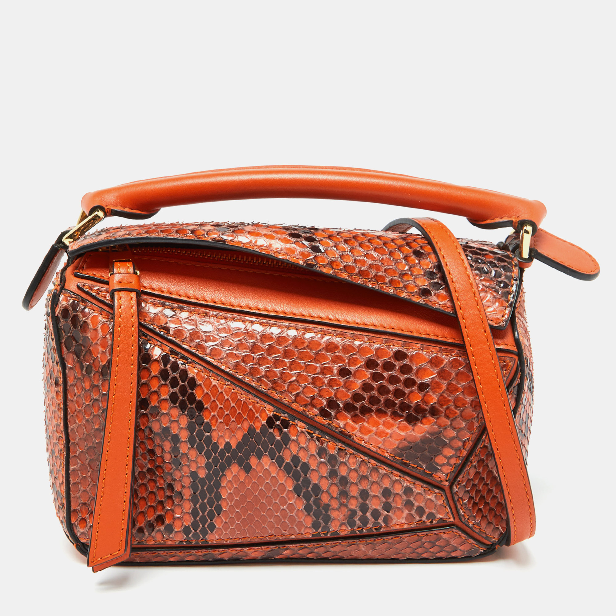 

Loewe Orange/Black Python and Leather Mini Puzzle Shoulder Bag