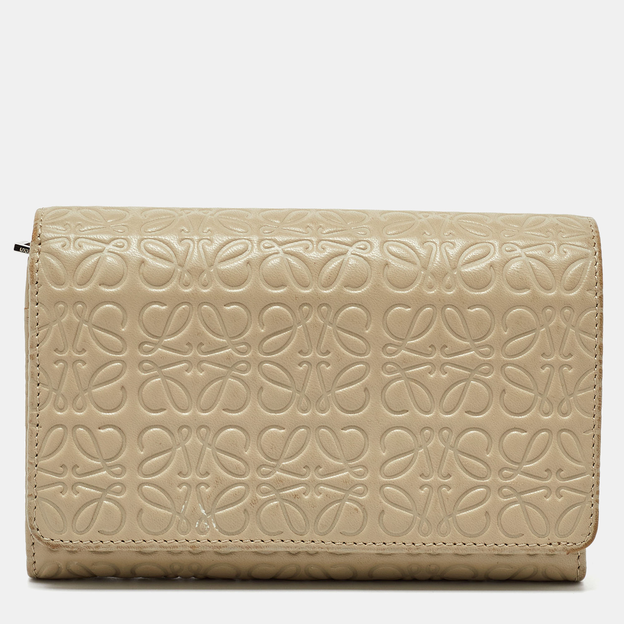 

Loewe Beige Signature Embossed Leather Compact Wallet