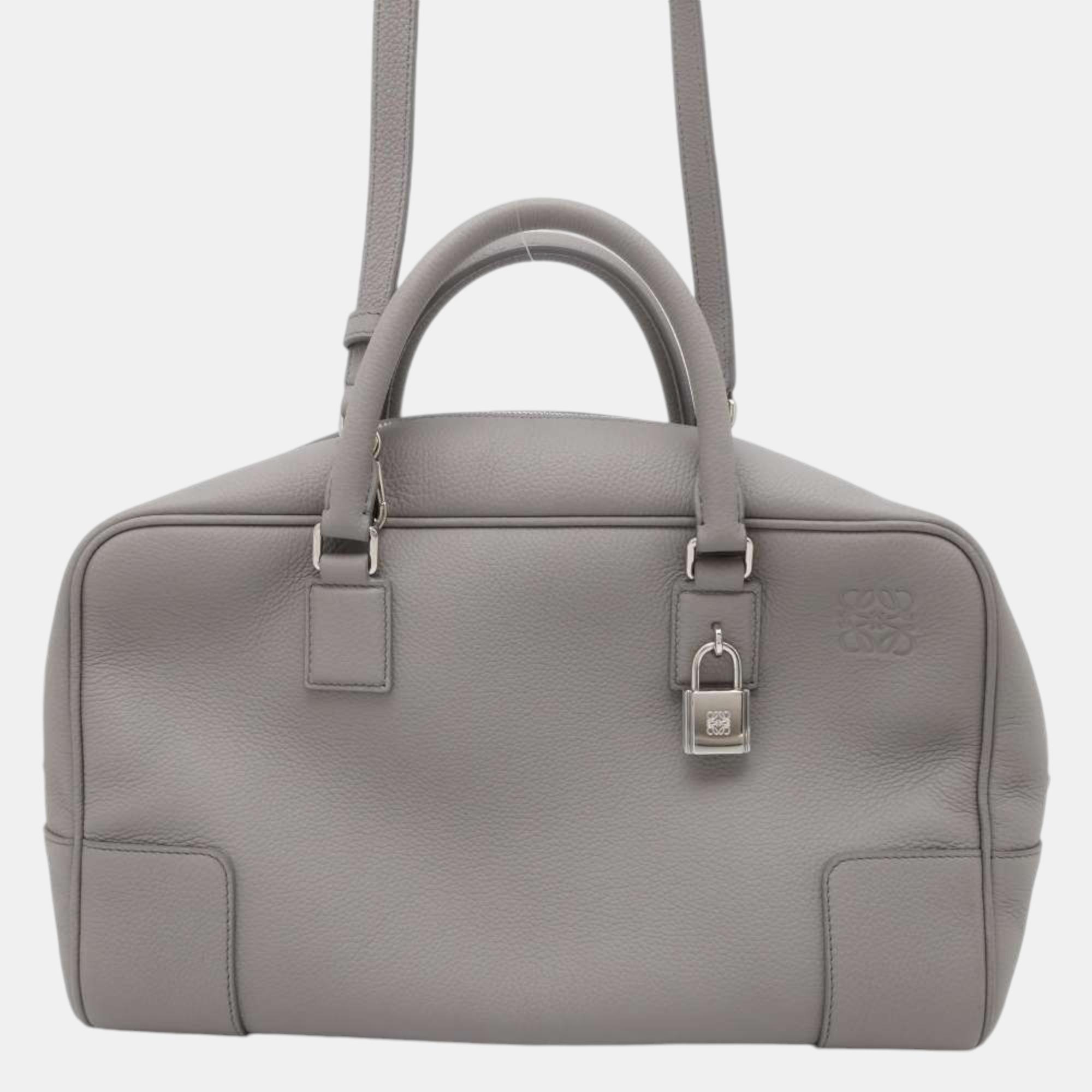 Pre-owned Loewe Amazonas Pearl Grey Leather Size 28