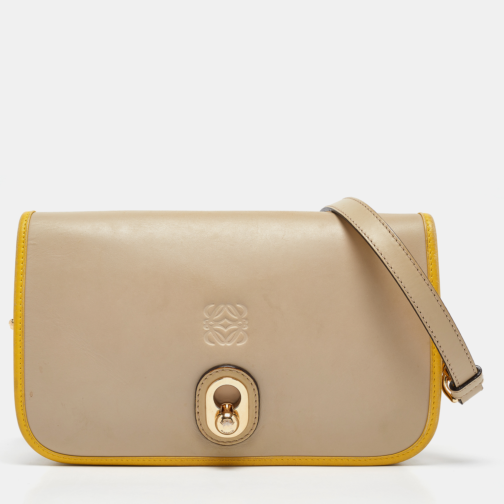 Pre-owned Loewe Beige/yellow Leather Ines Flap Shoulder Bag