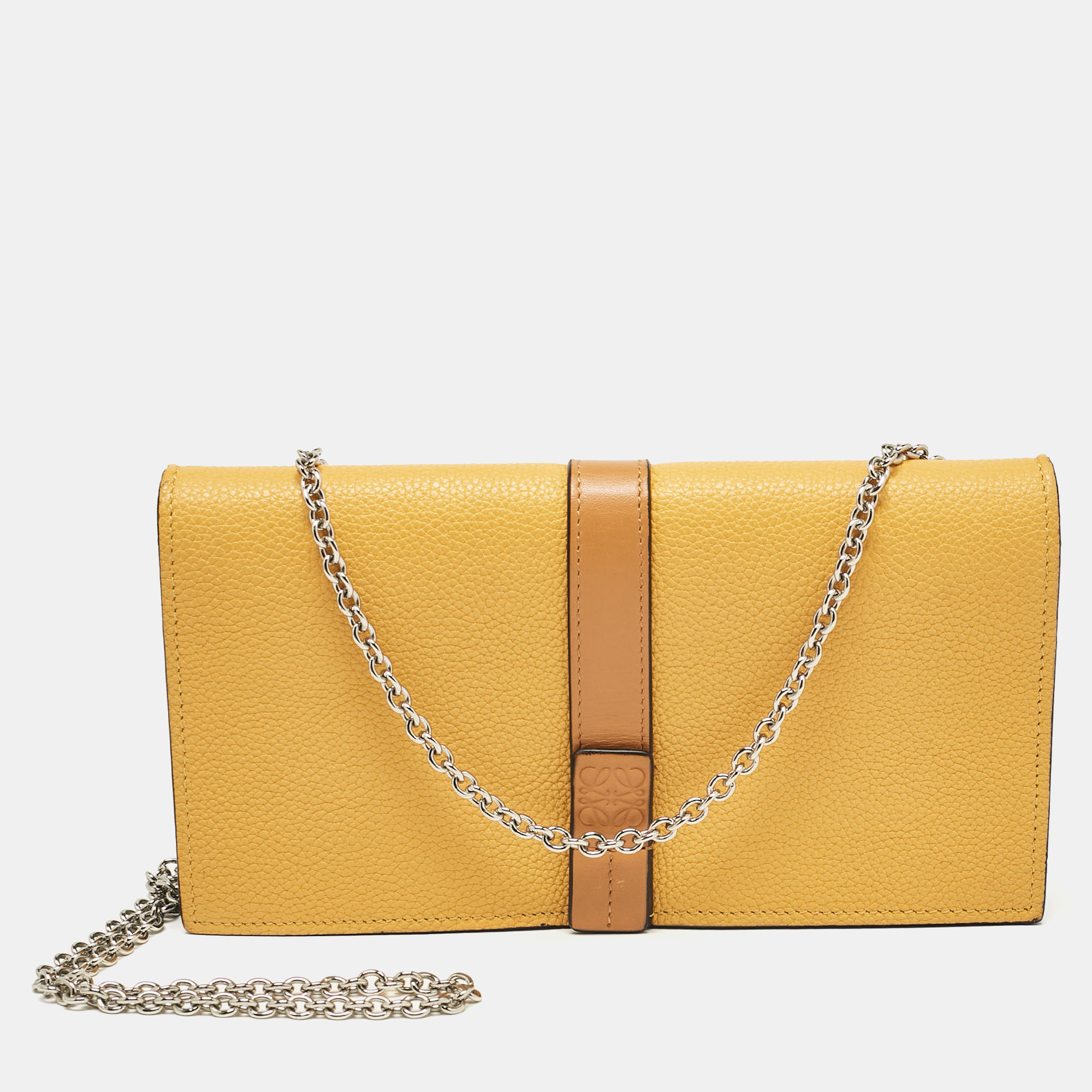 

Loewe Mustard/Brown Leather Flap Wallet on Chain, Yellow