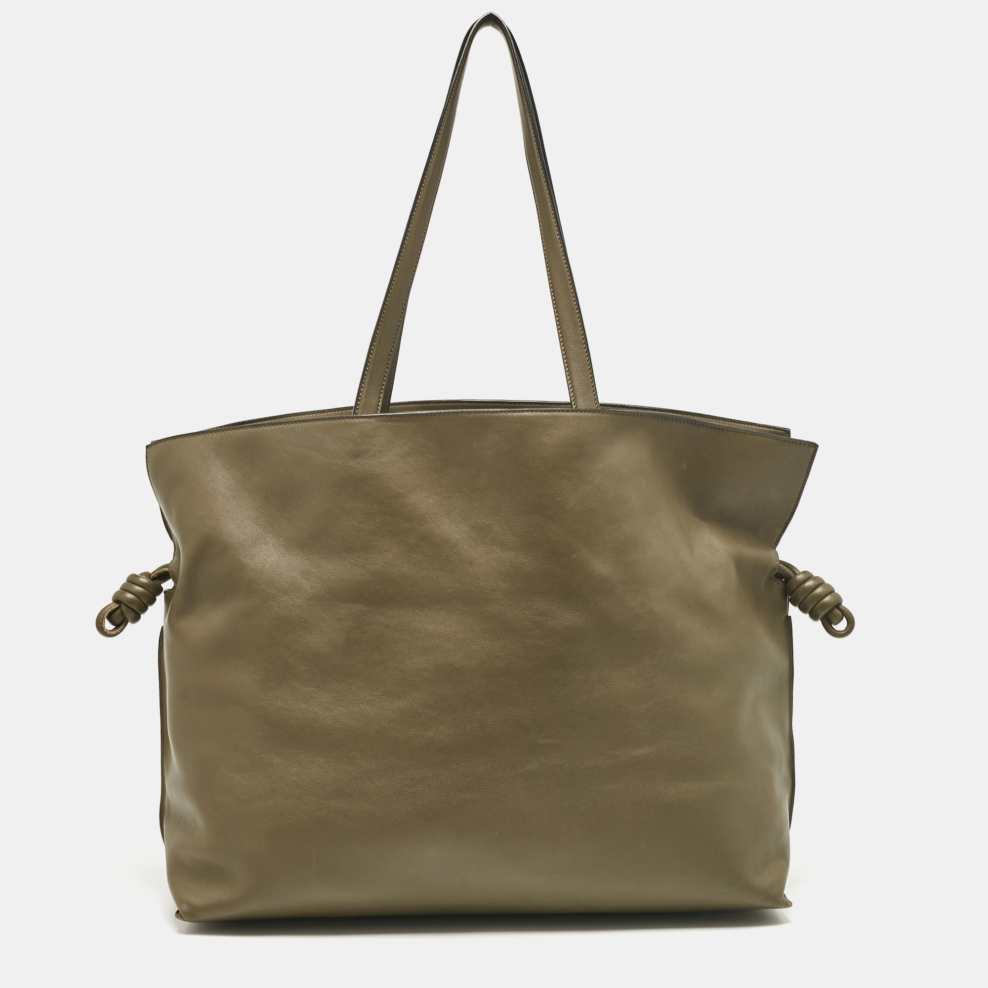 Pre-owned Loewe Dark Khaki Leather Xl Flamenco Tote In Green