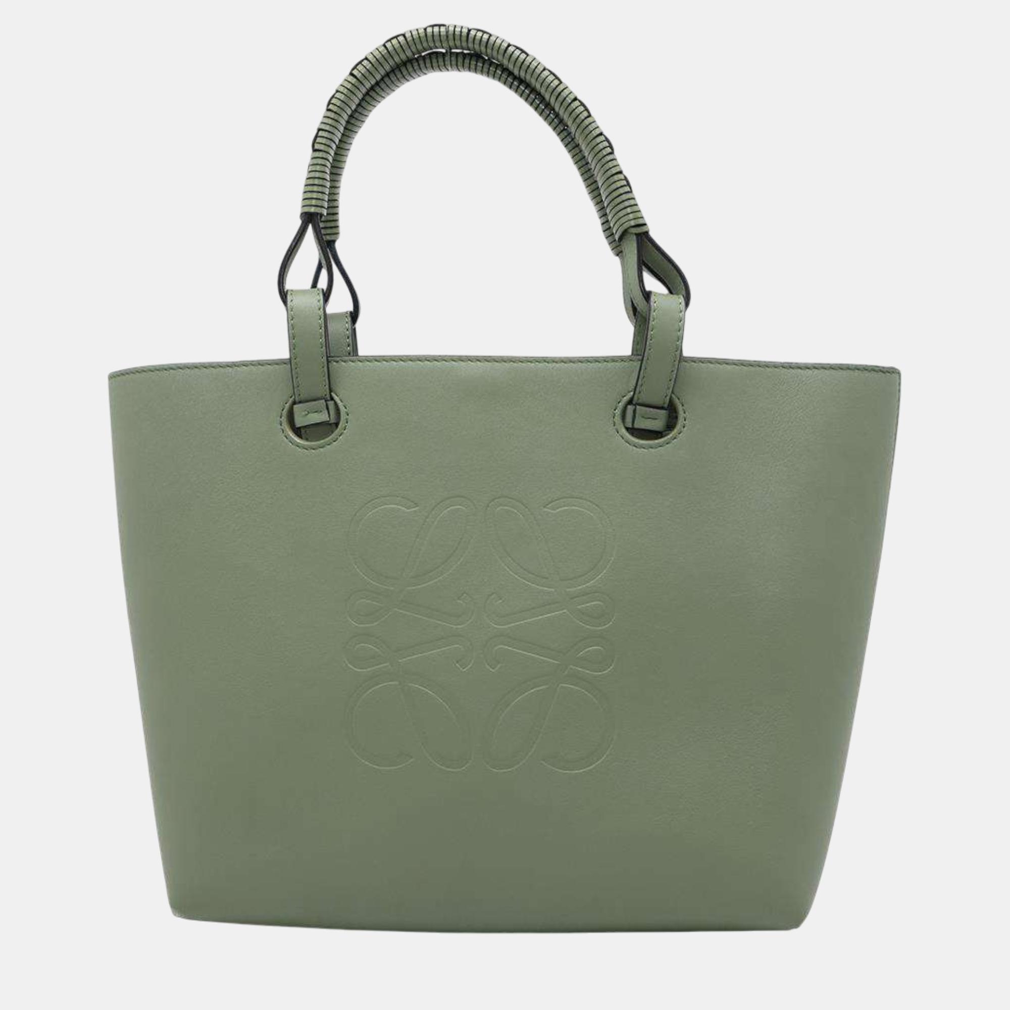 

Loewe Green Leather Anagram Tote Bag