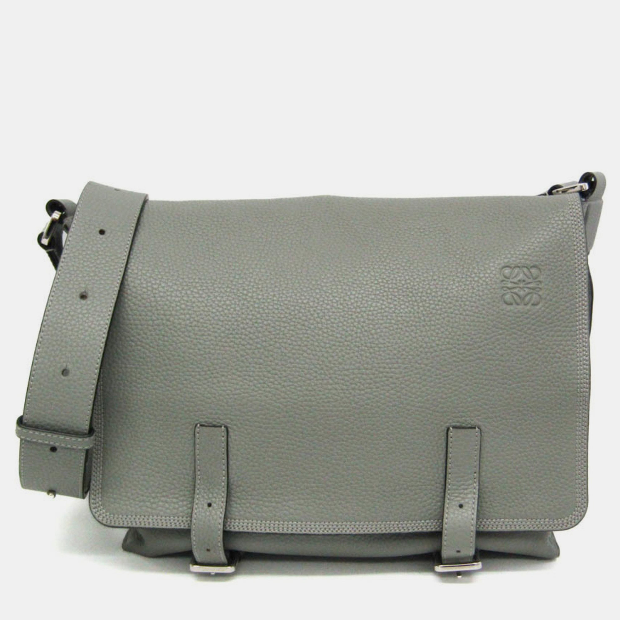 

Loewe Military Gray Leather Messenger Bag, Grey