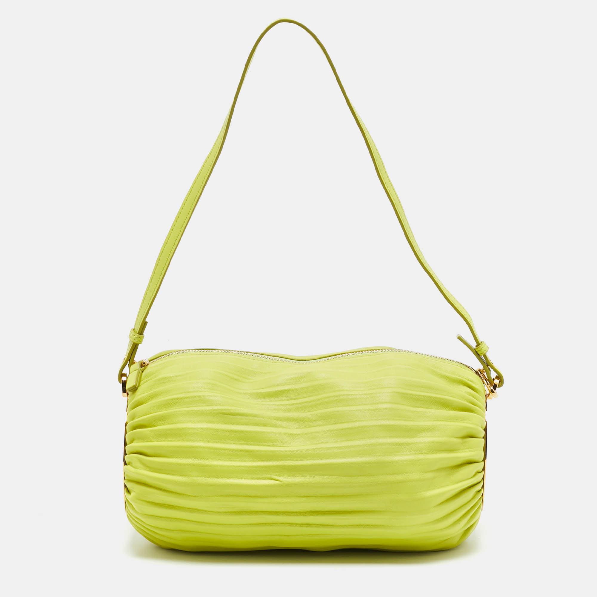 

Loewe Lime Green Pleated Leather Bracelet Pouch Bag