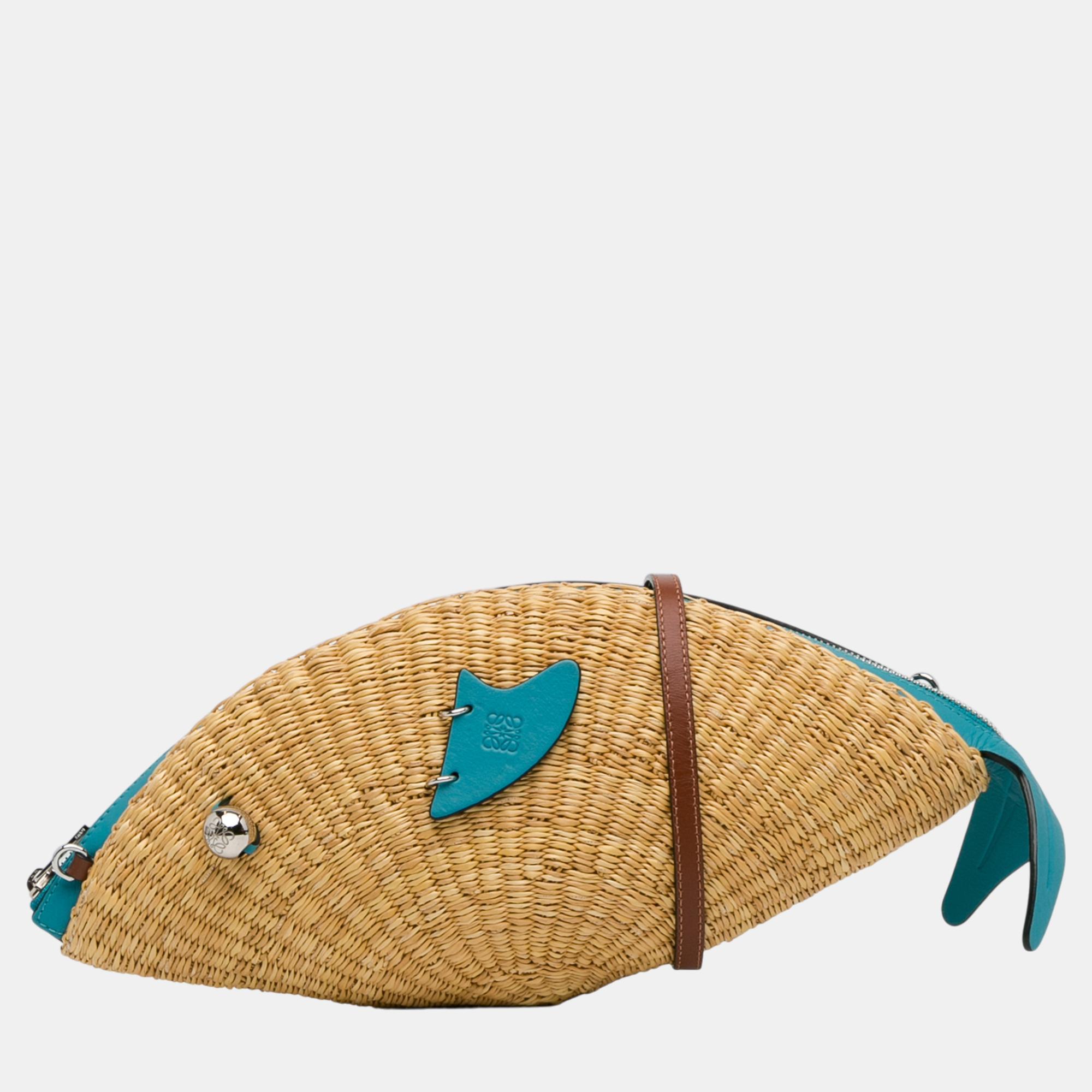 

Loewe Beige/Blue Paula's Ibiza Wicker Fish Bag