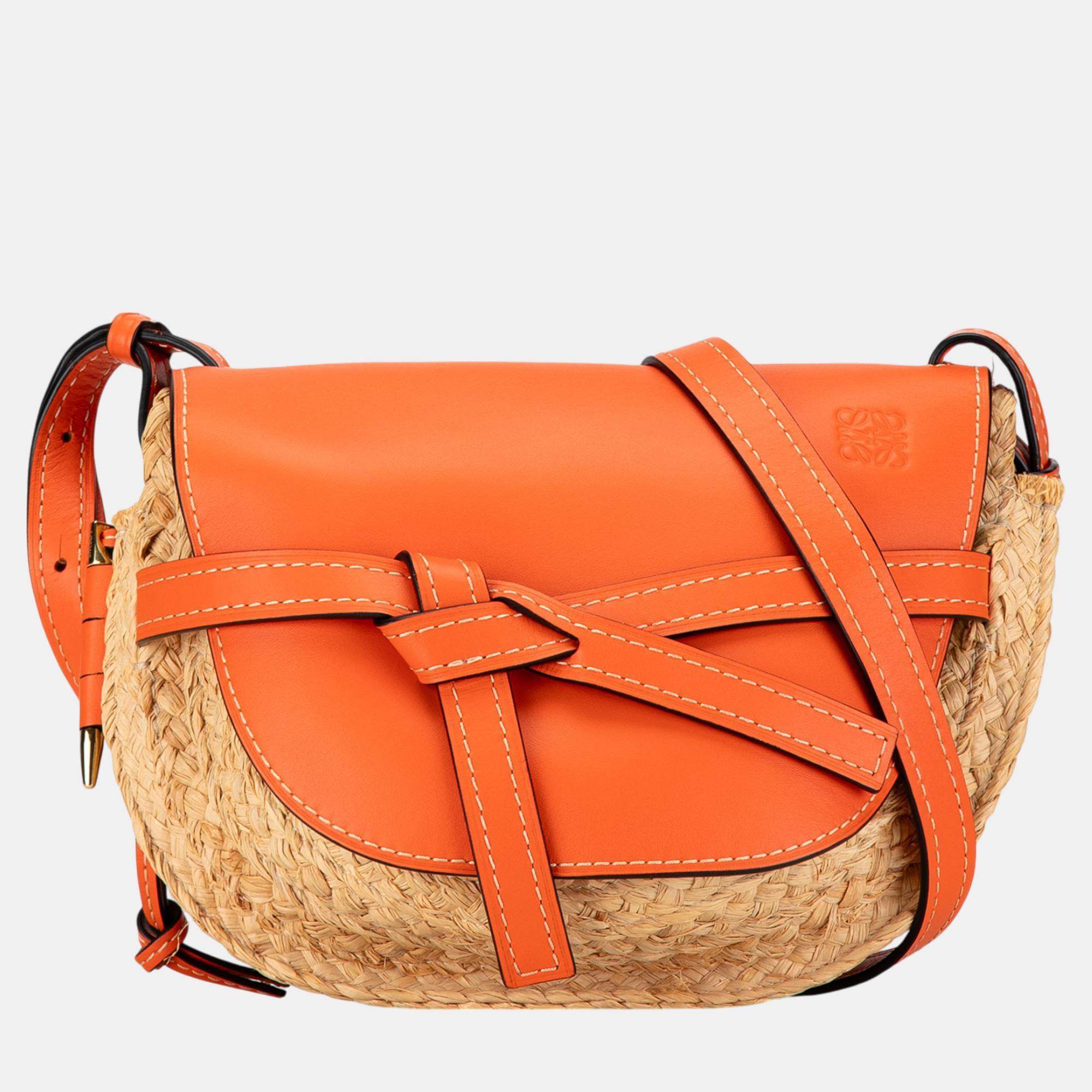 

Loewe Orange/Beige Small Raffia Gate Crossbody