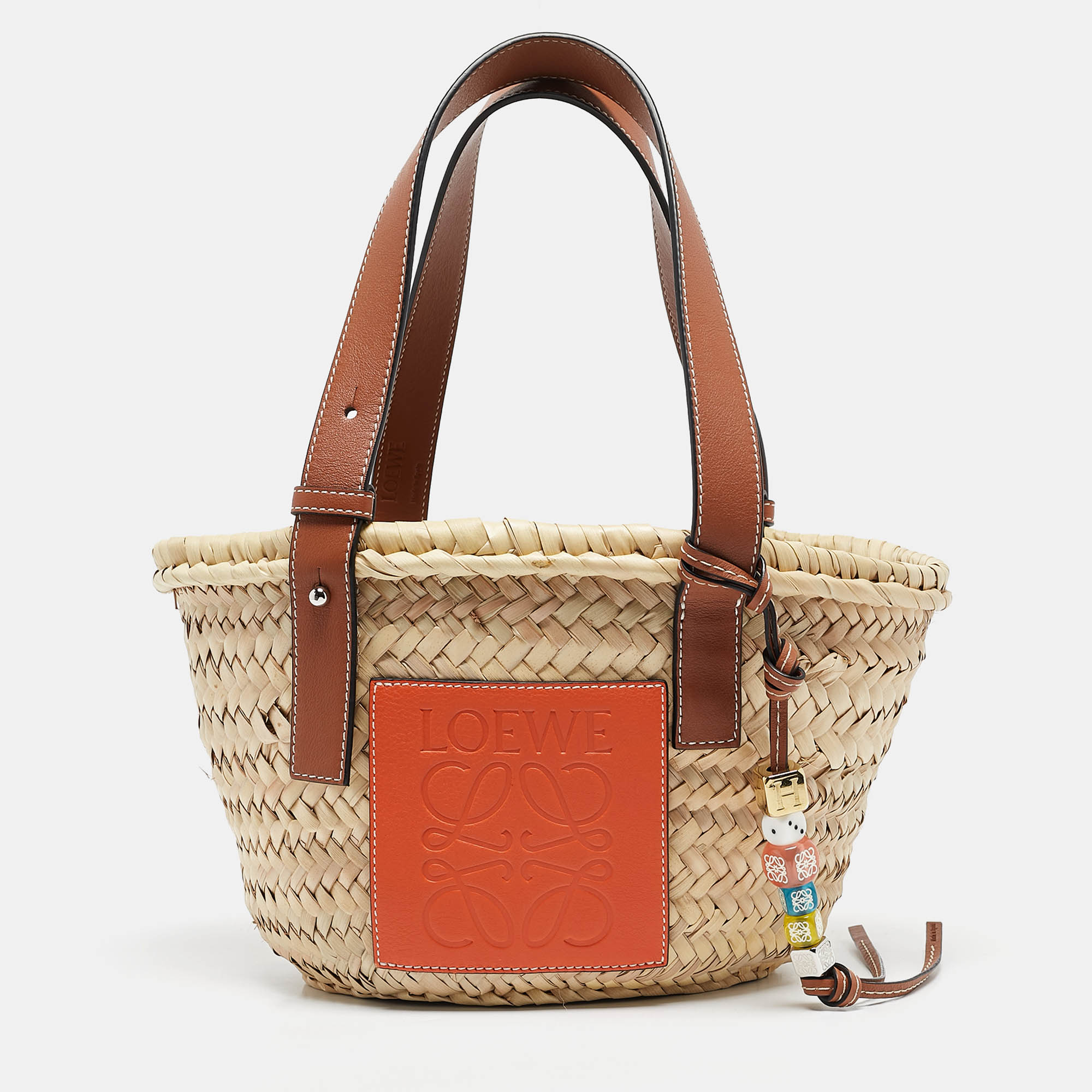 

Loewe Brown/Cream Woven Raffia and Leather Basket Bag