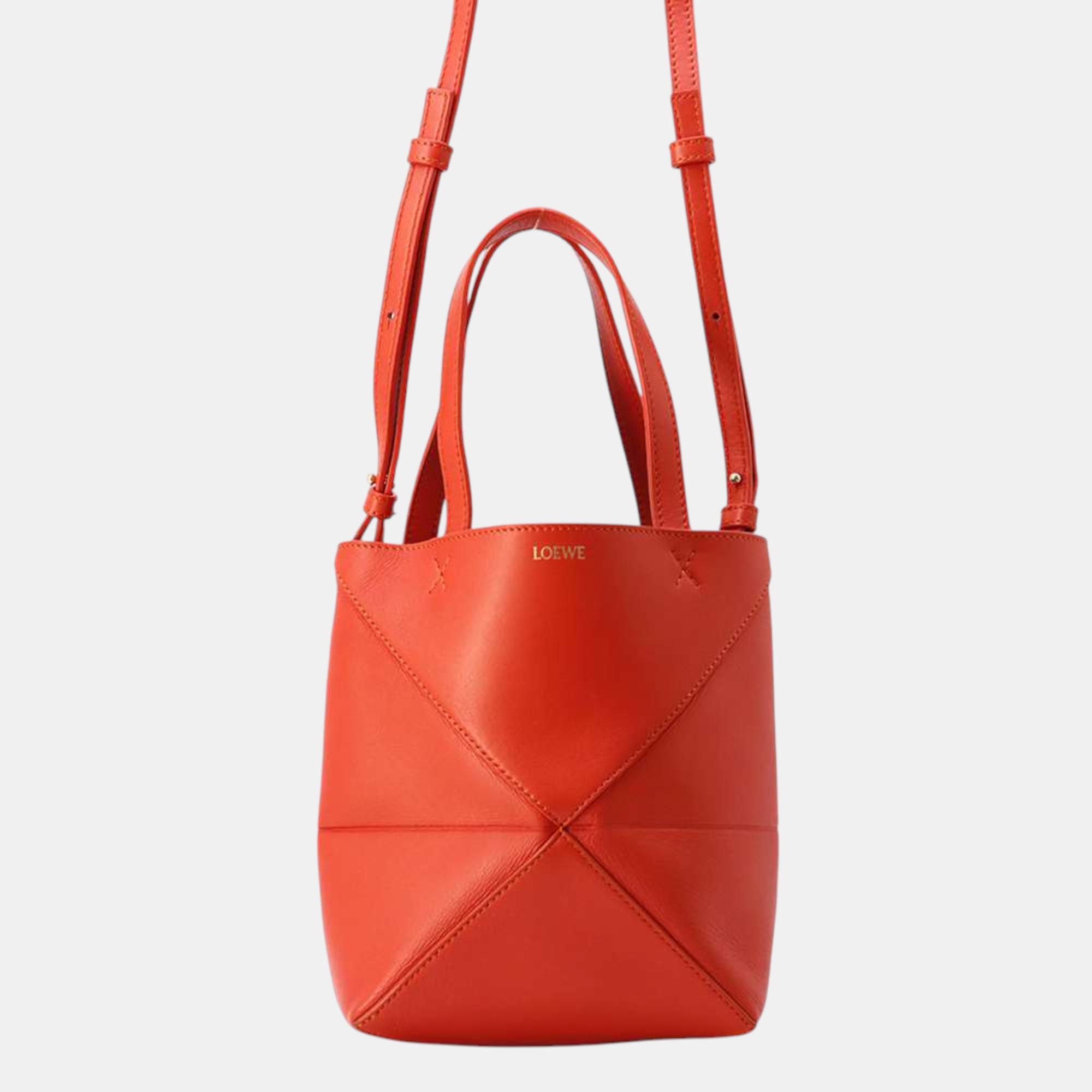 

Loewe Orange Leather Puzzle Fold Tote Bag