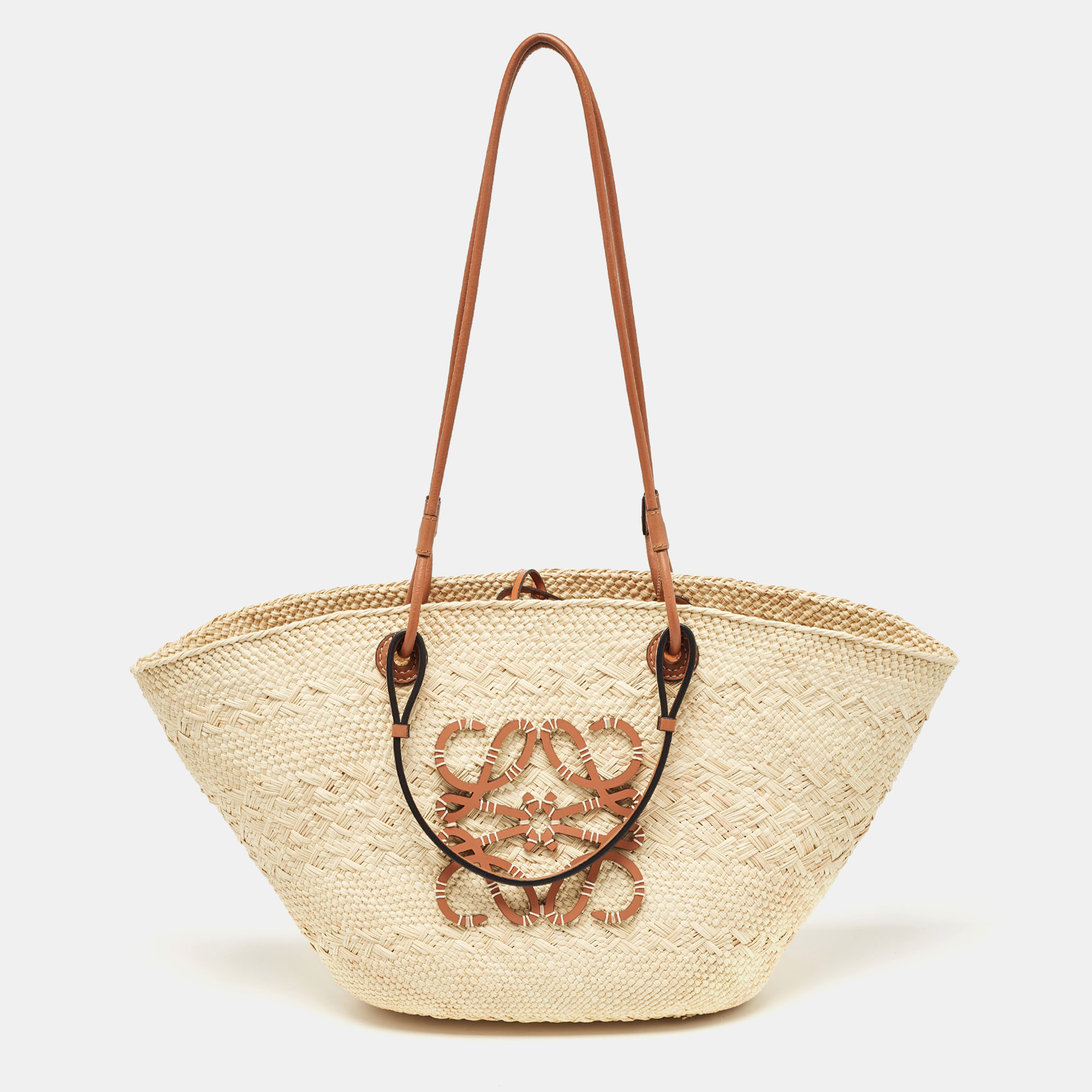 

Loewe Beige/Brown Raffia and Leather Anagram Basket Tote