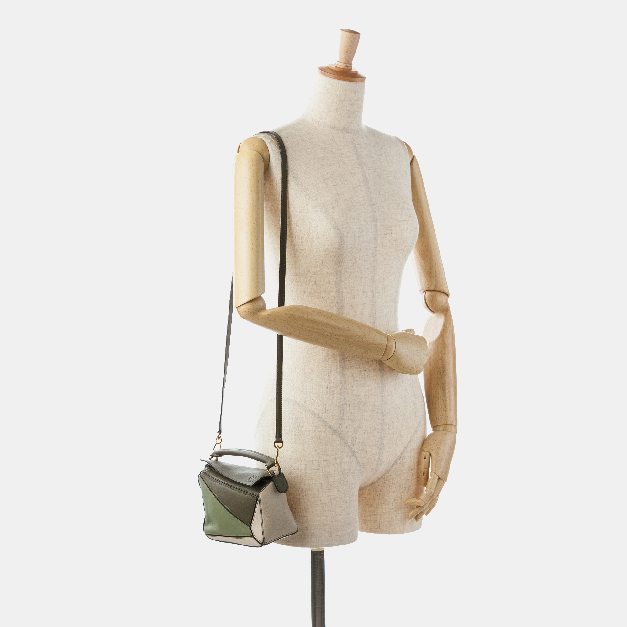 Loewe Green Mini Tricolor Puzzle Bag 