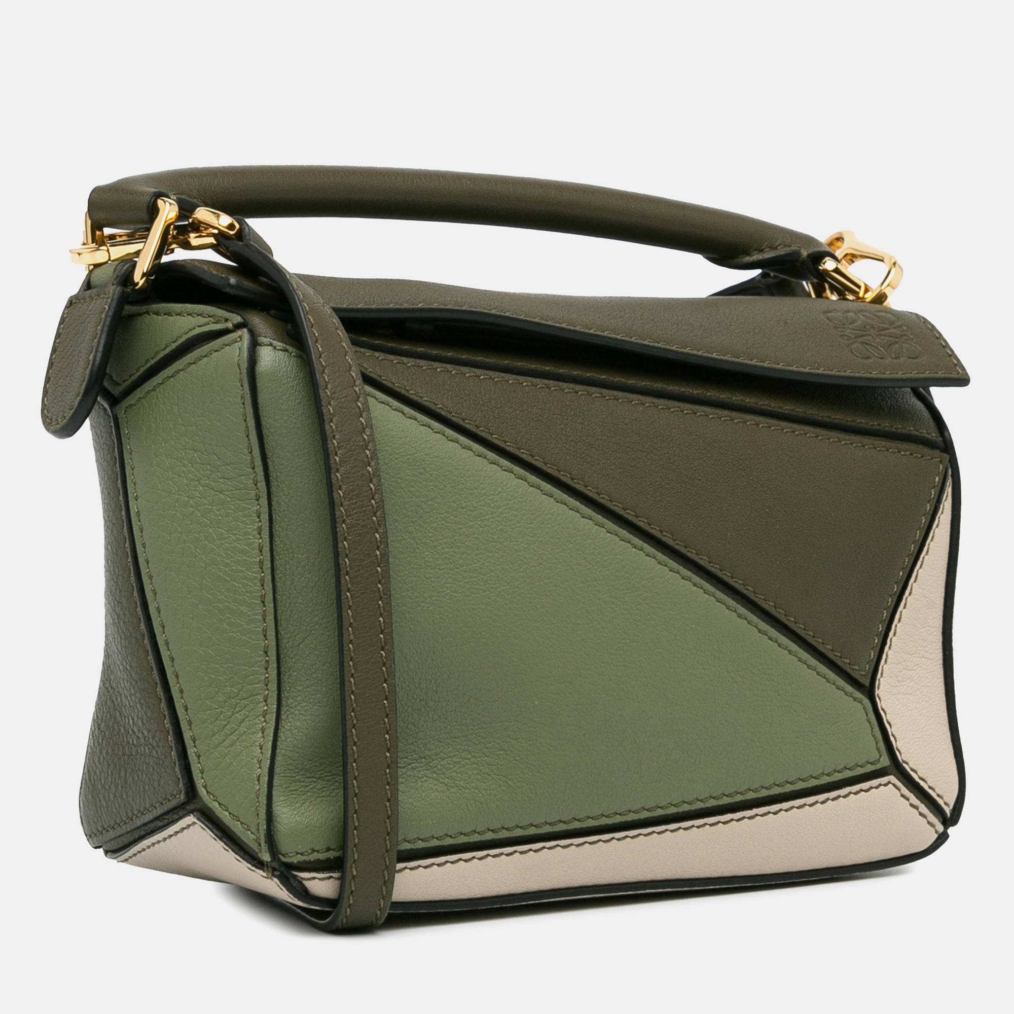 Loewe Green Mini Tricolor Puzzle Bag 