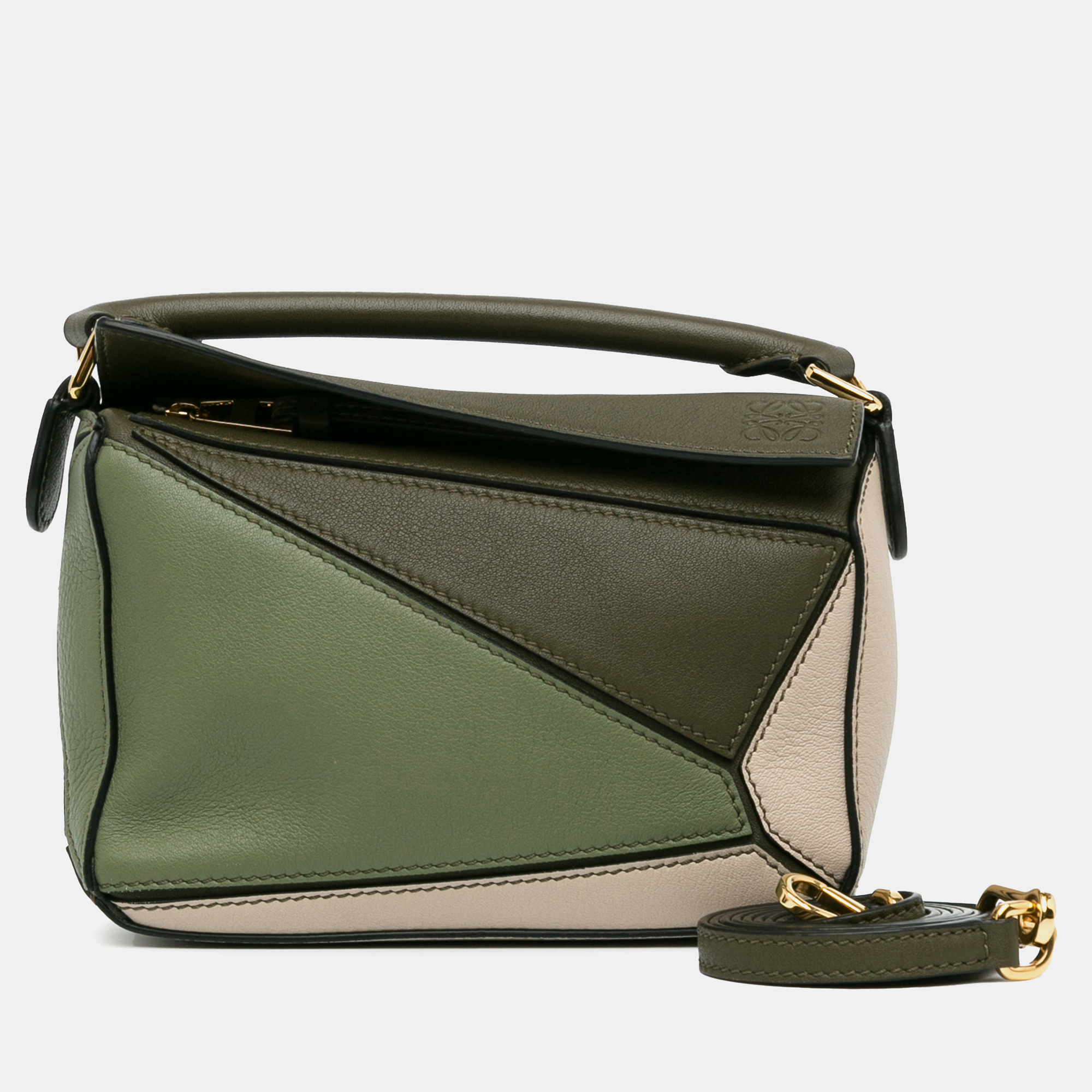 Loewe Green Mini Tricolor Puzzle Bag 