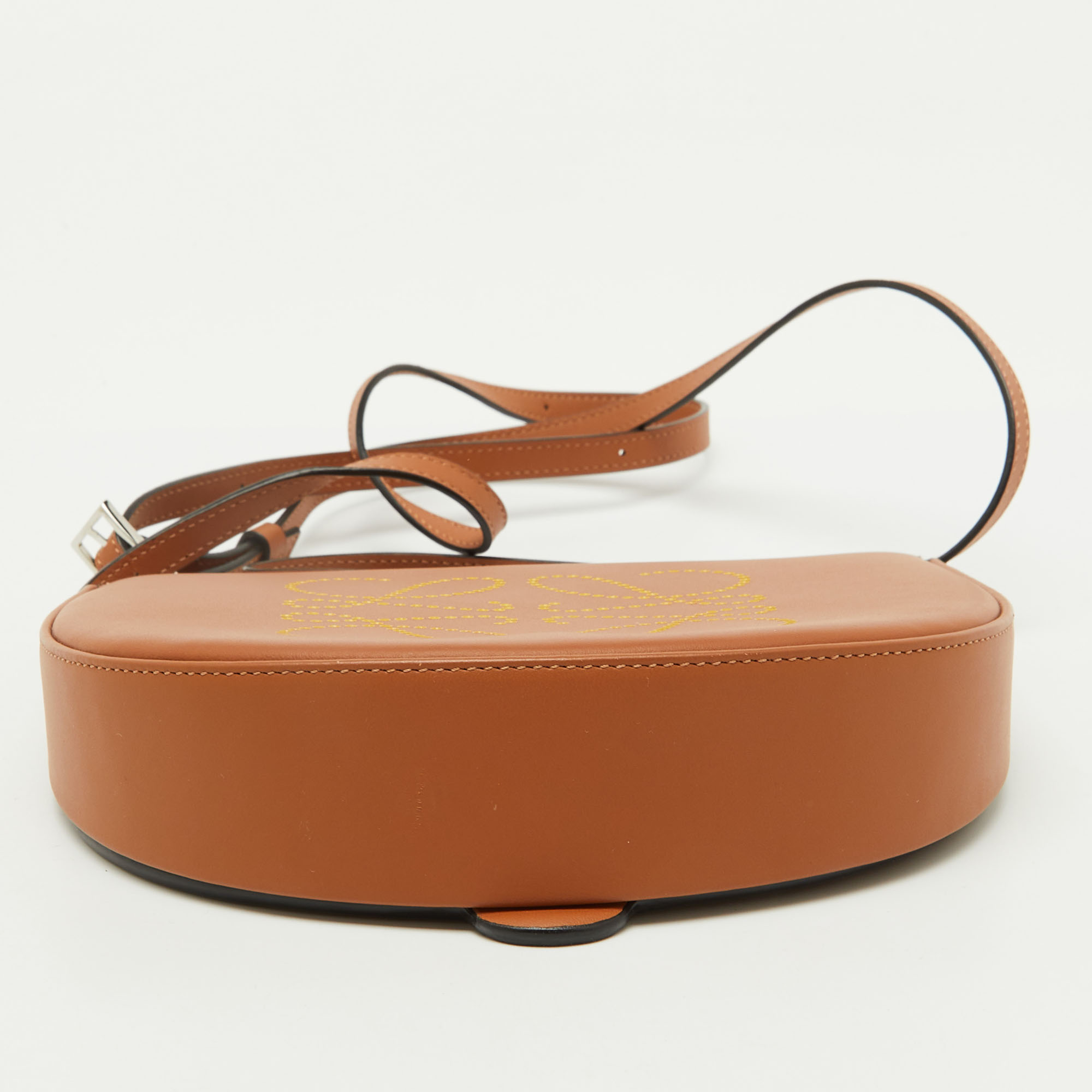 Loewe Brown/Yellow Leather Perforated Logo Pouch Heel Bag 