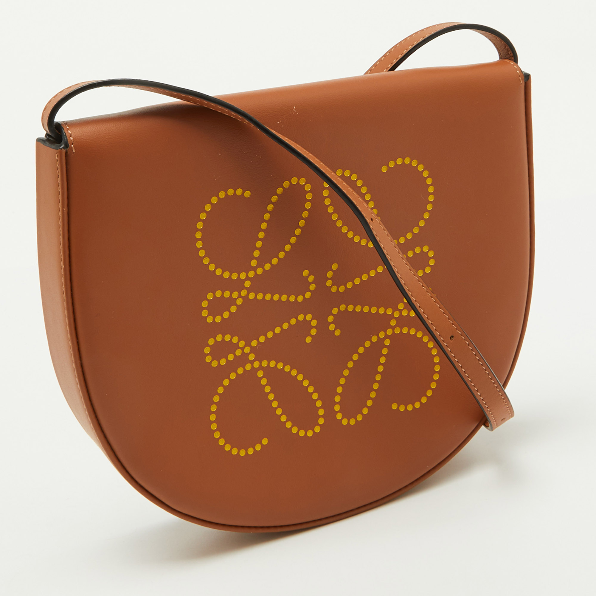 Loewe Brown/Yellow Leather Perforated Logo Pouch Heel Bag 