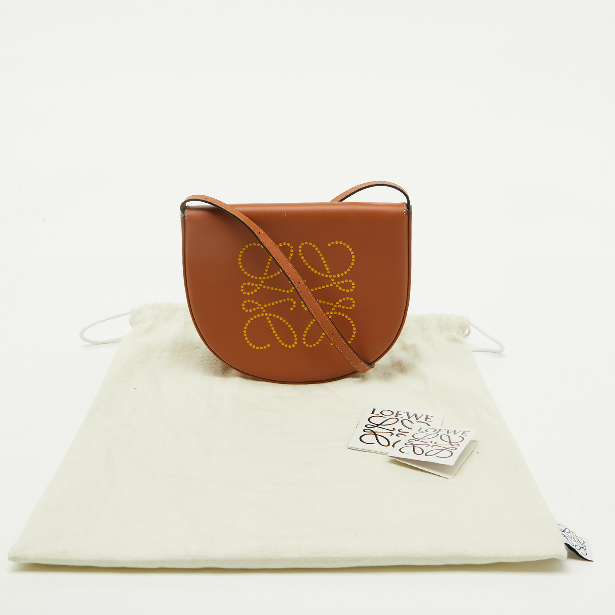 Loewe Brown/Yellow Leather Perforated Logo Pouch Heel Bag 