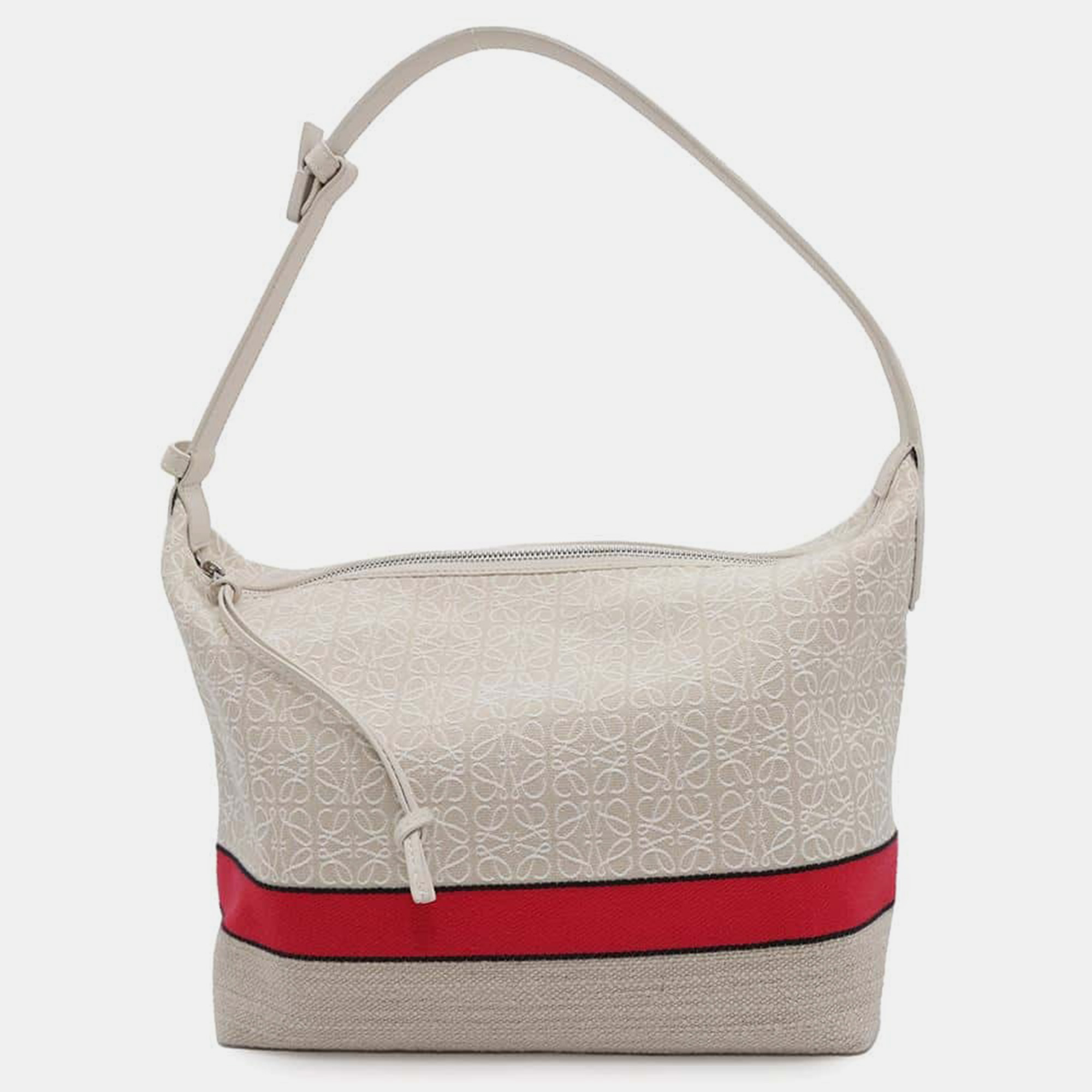 

Loewe Bag Beige/Red Canvas Leather Anagram Cuby Bag