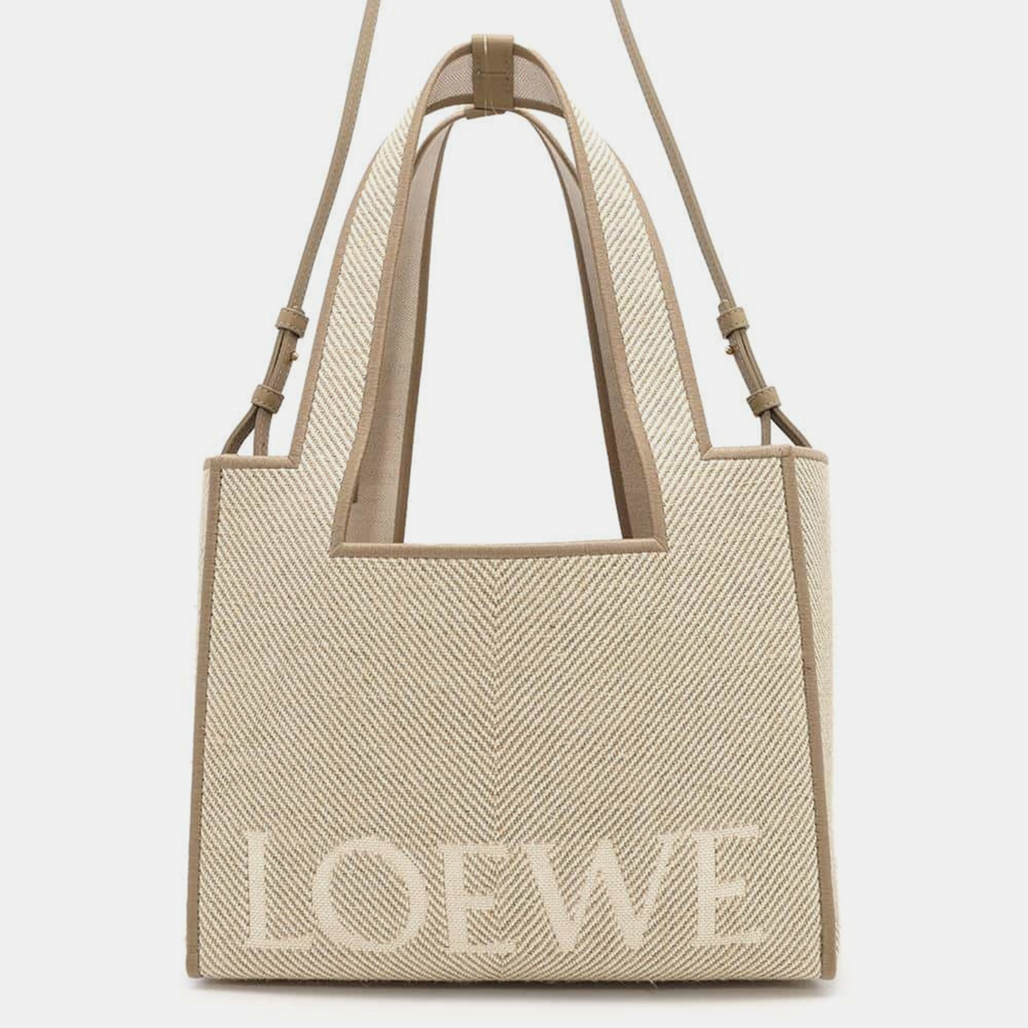 

Loewe Ecru Canvas Size Medium Font Tote Bag, Beige