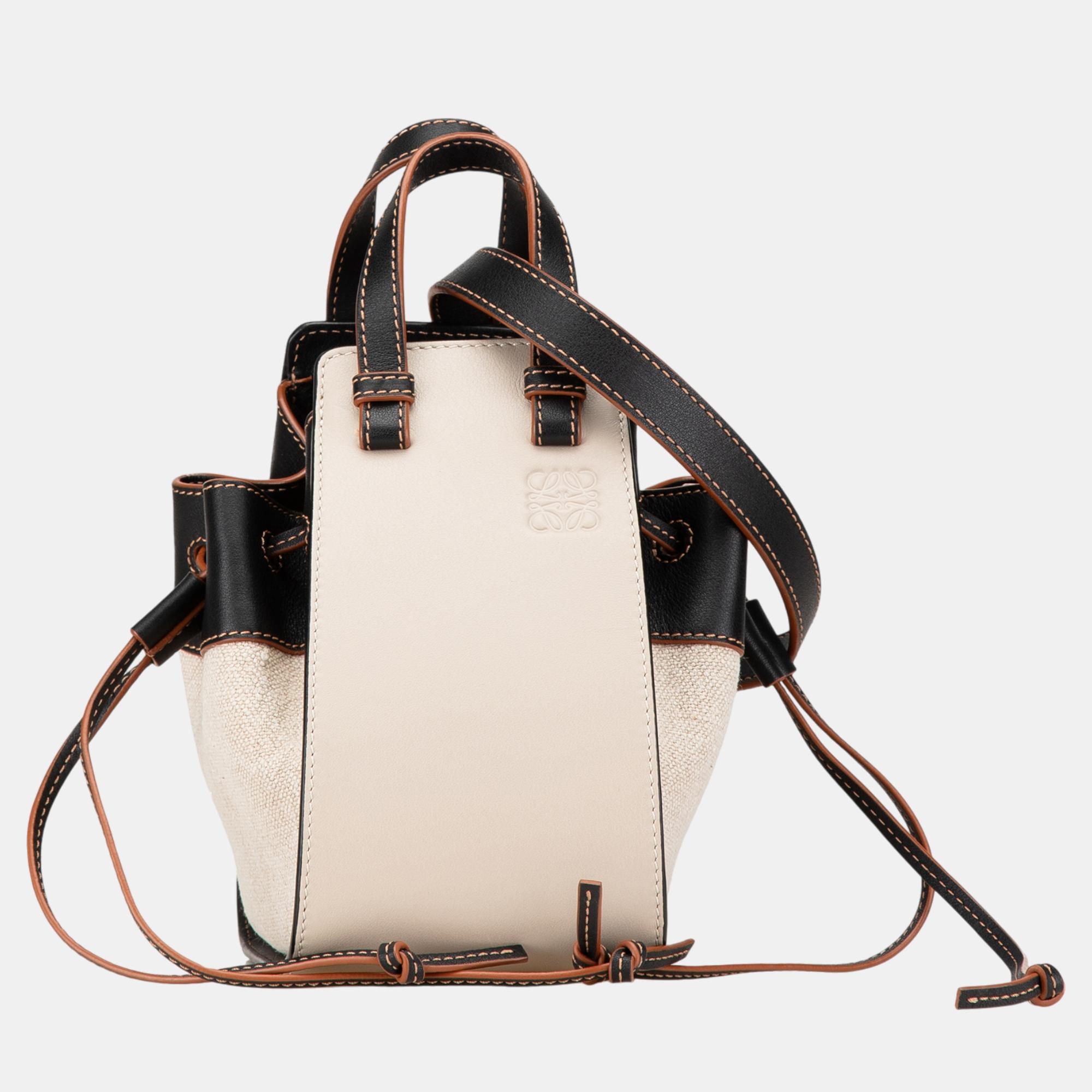 

Loewe White Mini Leather and Canvas Hammock Bag