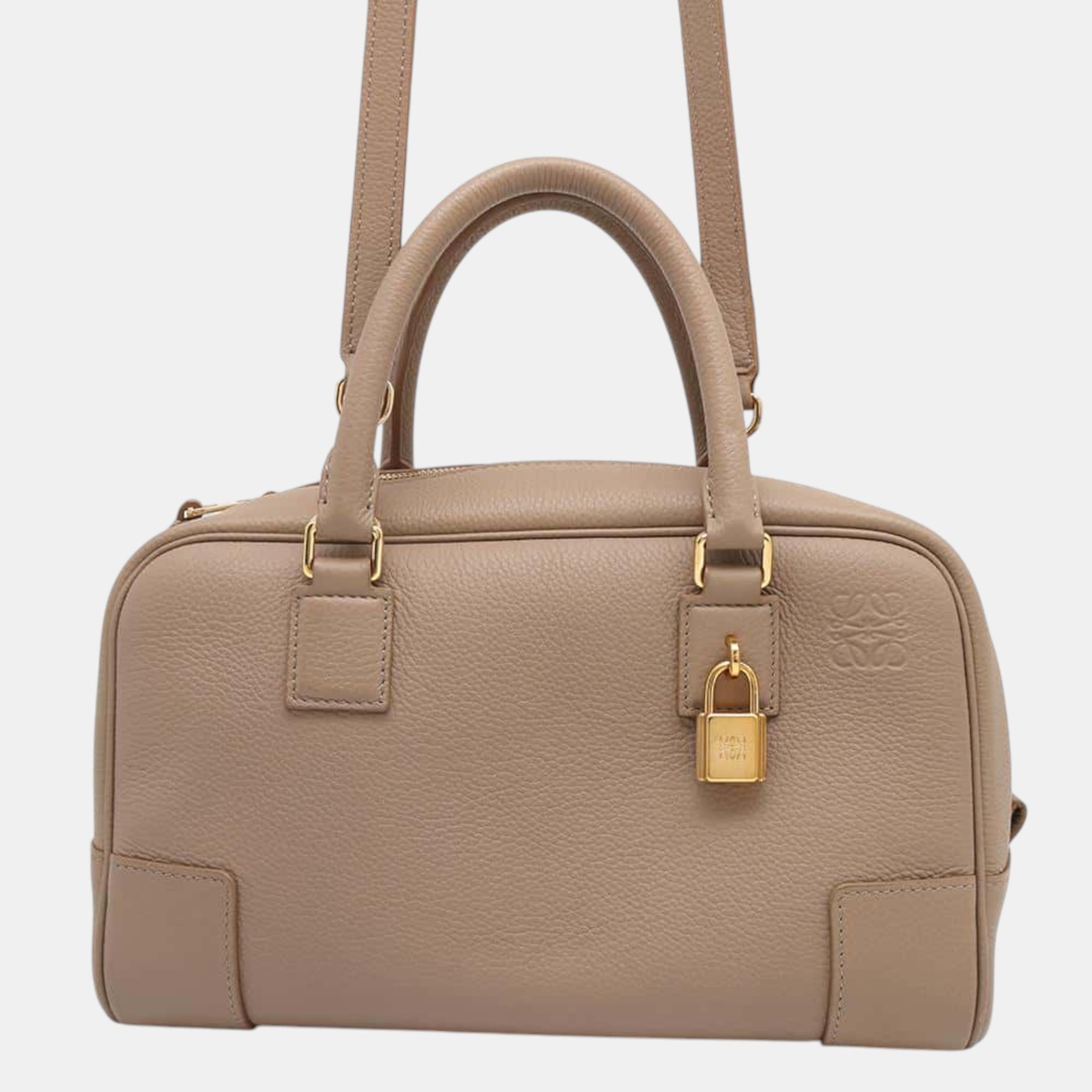 

Loewe Sand Leather Amazona Top Handle Bag, Beige