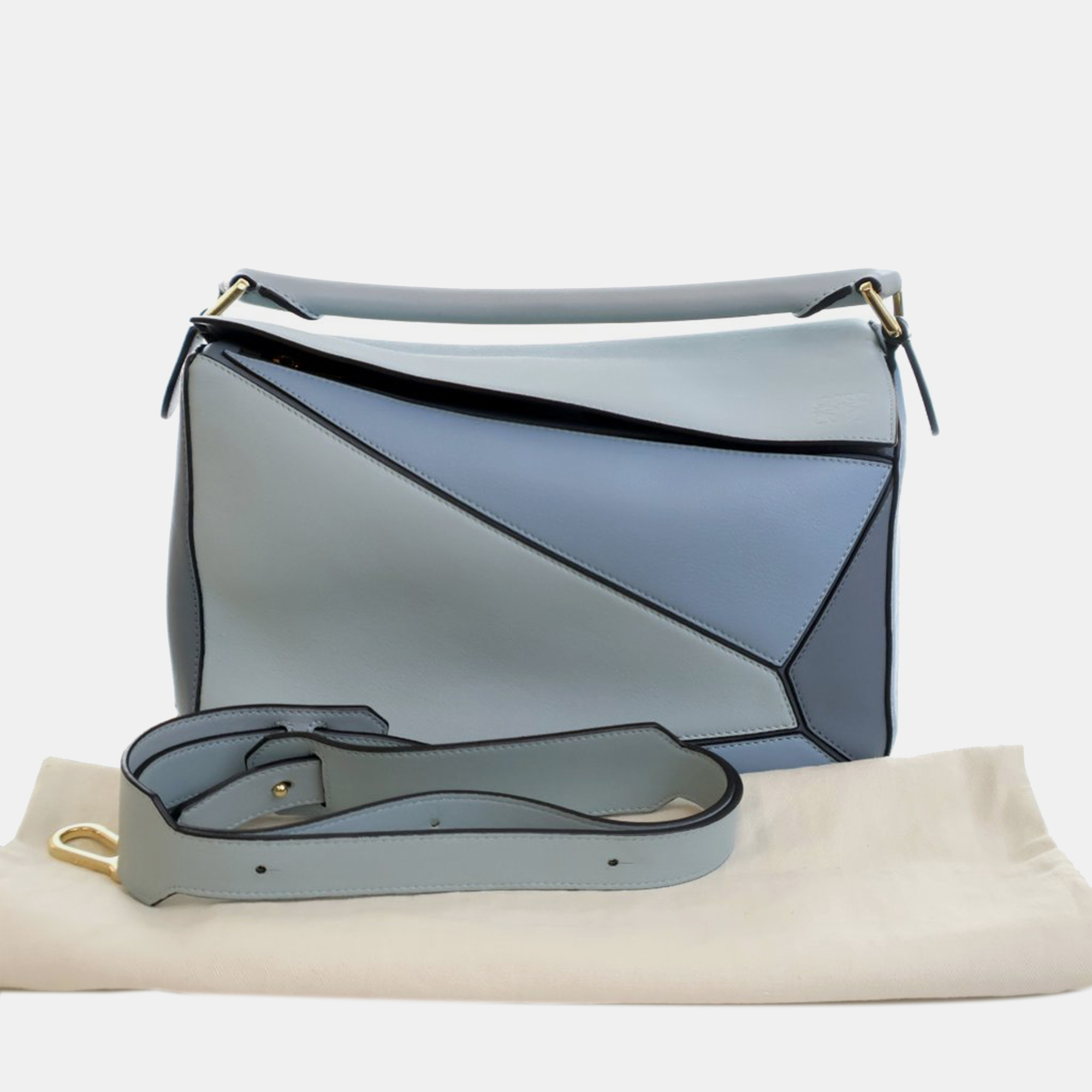 Loewe Blue Medium Tricolor Calfskin Puzzle Satchel 