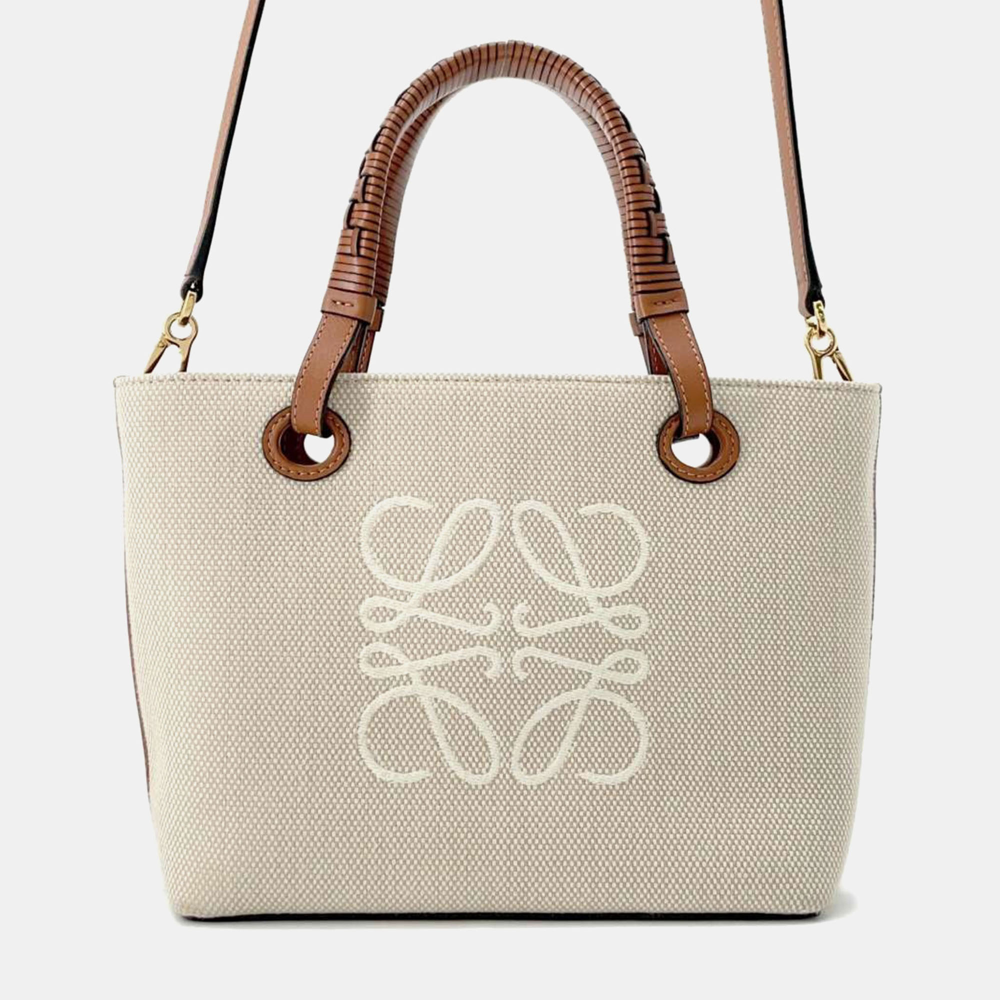 

Loewe Beige/Brown Canvas Leather Mini Anagram Tote Bag