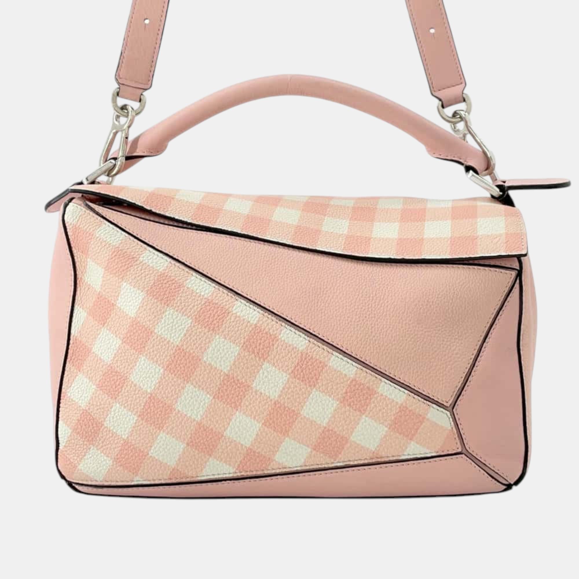 

Loewe Puzzle Bag Gingham Check Pink Leather Size Medium