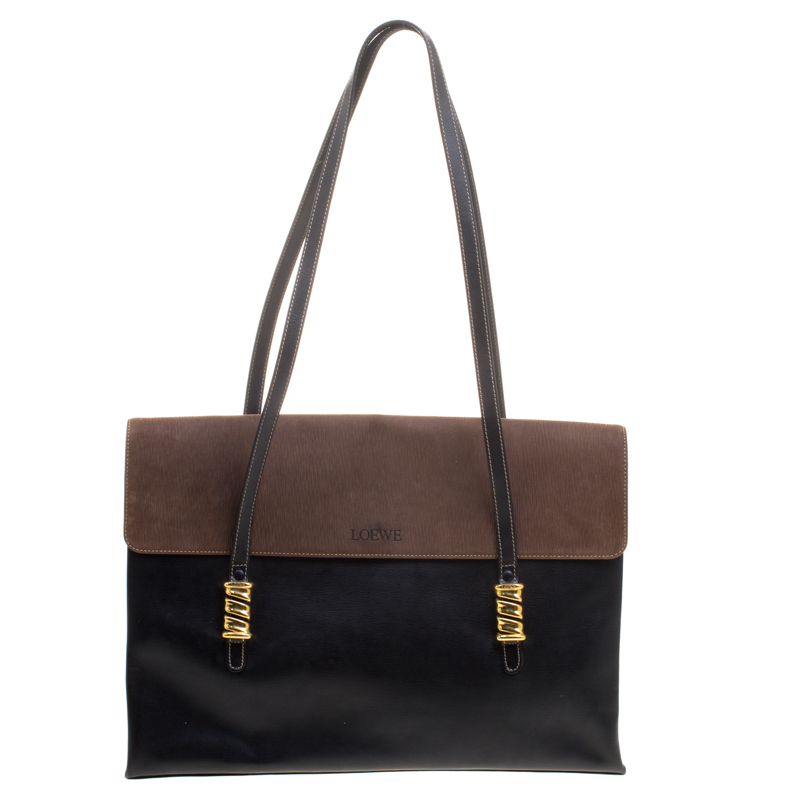 مملوكة مسبقًا Loewe Black/Brown Leather Business Bag