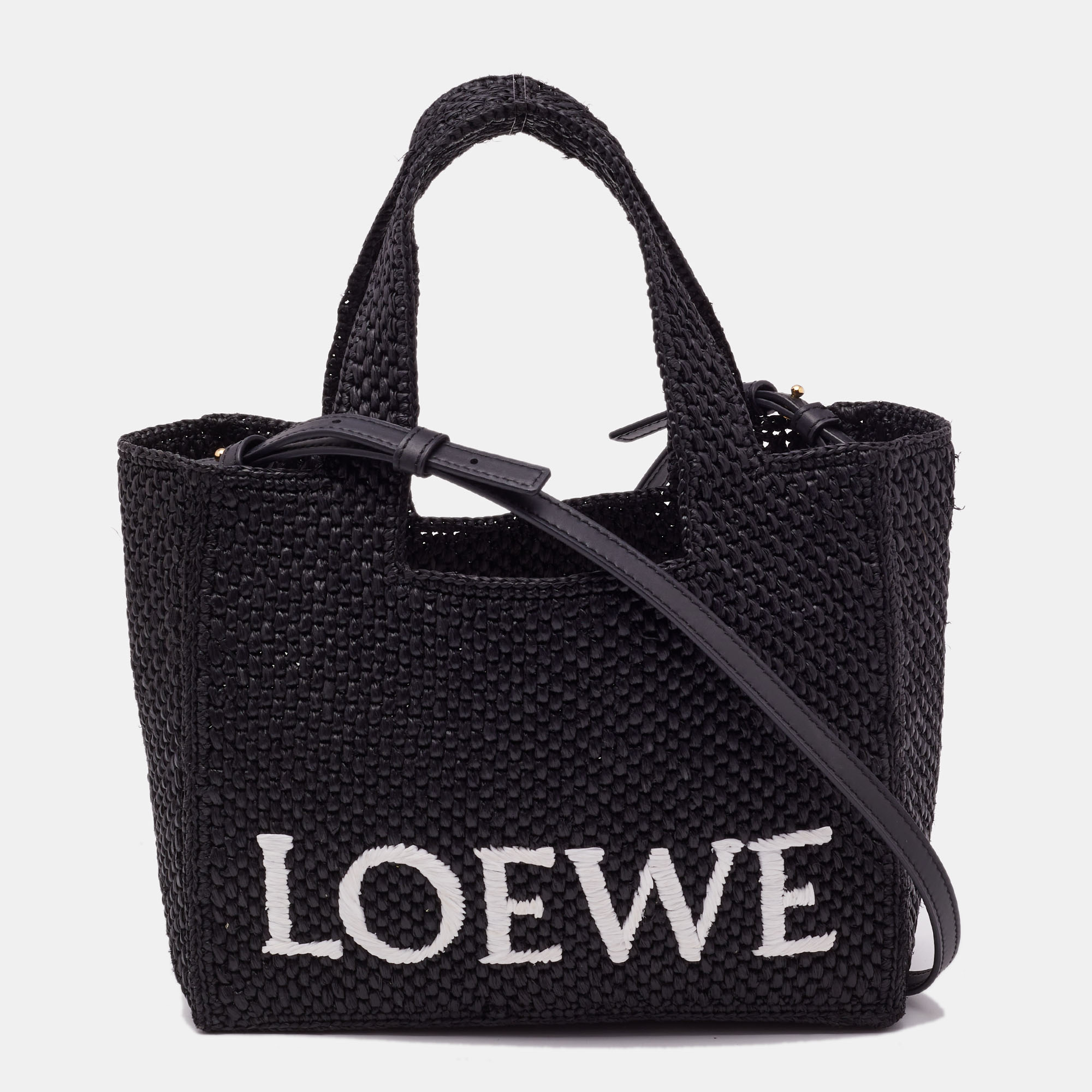 

Loewe Black Raffia  Font Tote