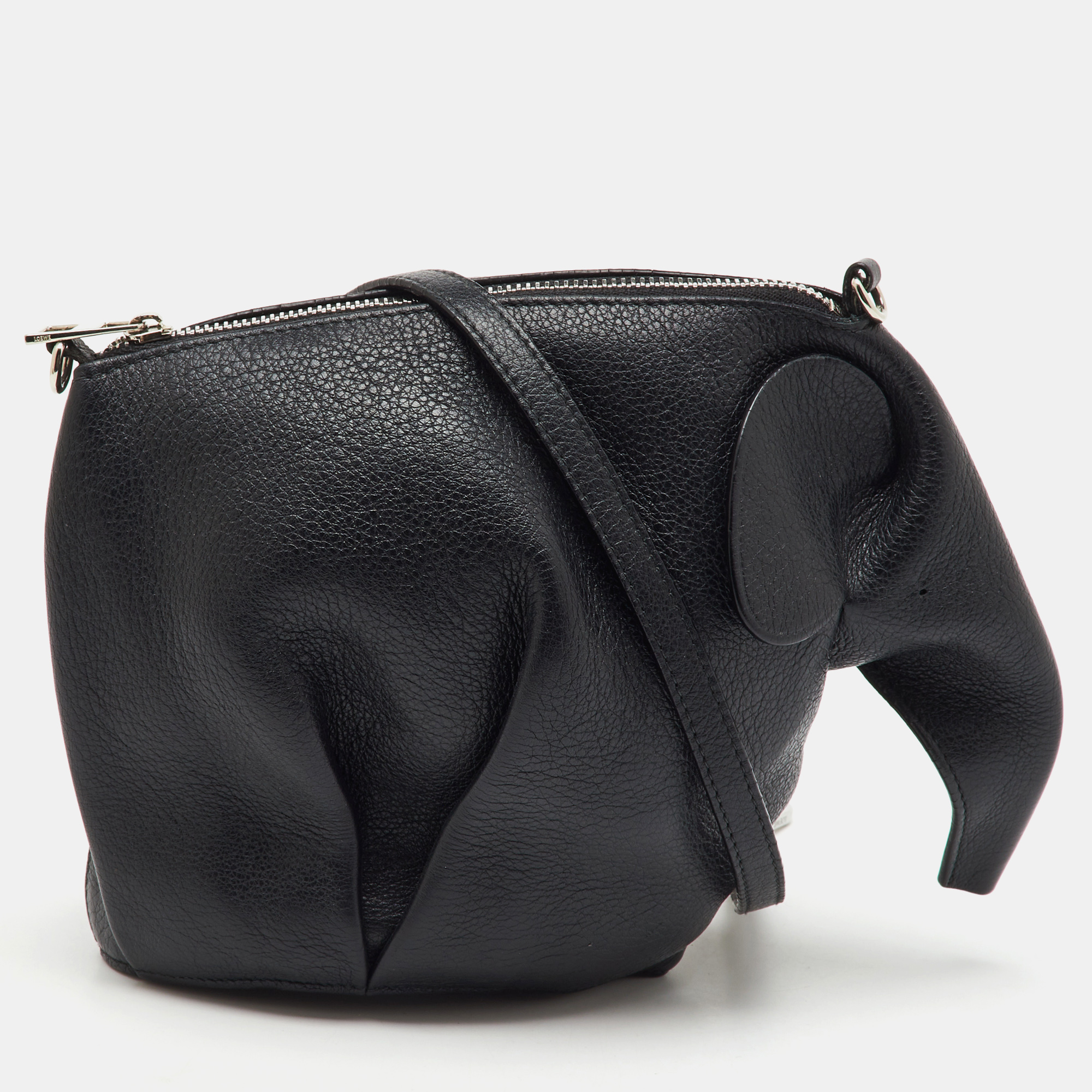 

Loewe Black Leather Mini Striped Elephant Crossbody Bag