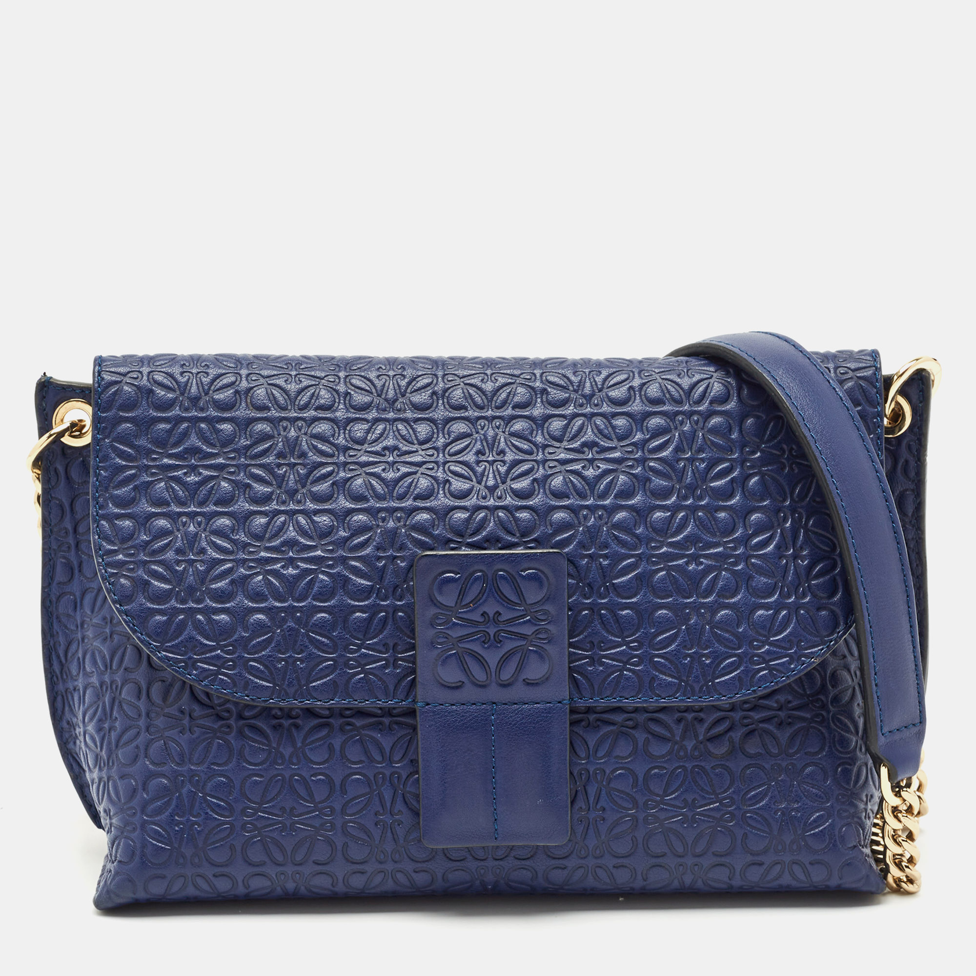 

Loewe Blue Logo Embossed Leather Avenue Shoulder Bag