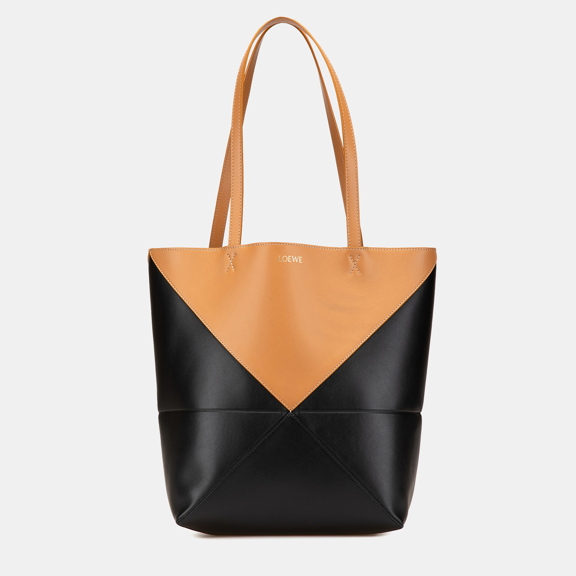 

Loewe Black Brown Medium Bicolor Calfskin Puzzle Fold Tote