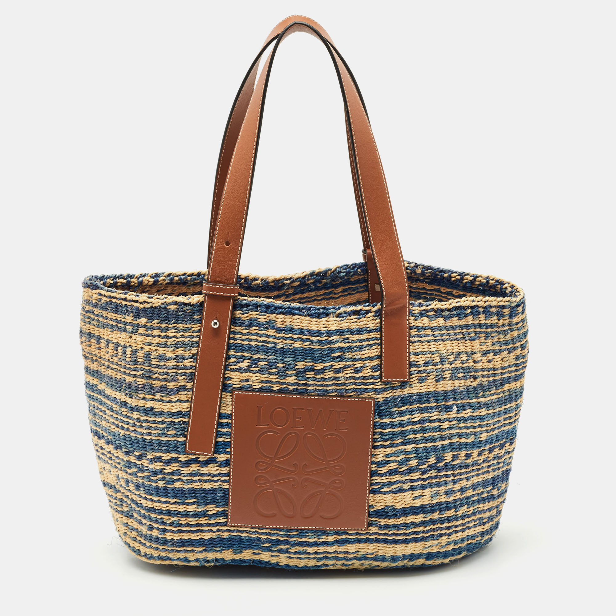 

Loewe Blue/Natural Raffia Anagram Shopper Tote
