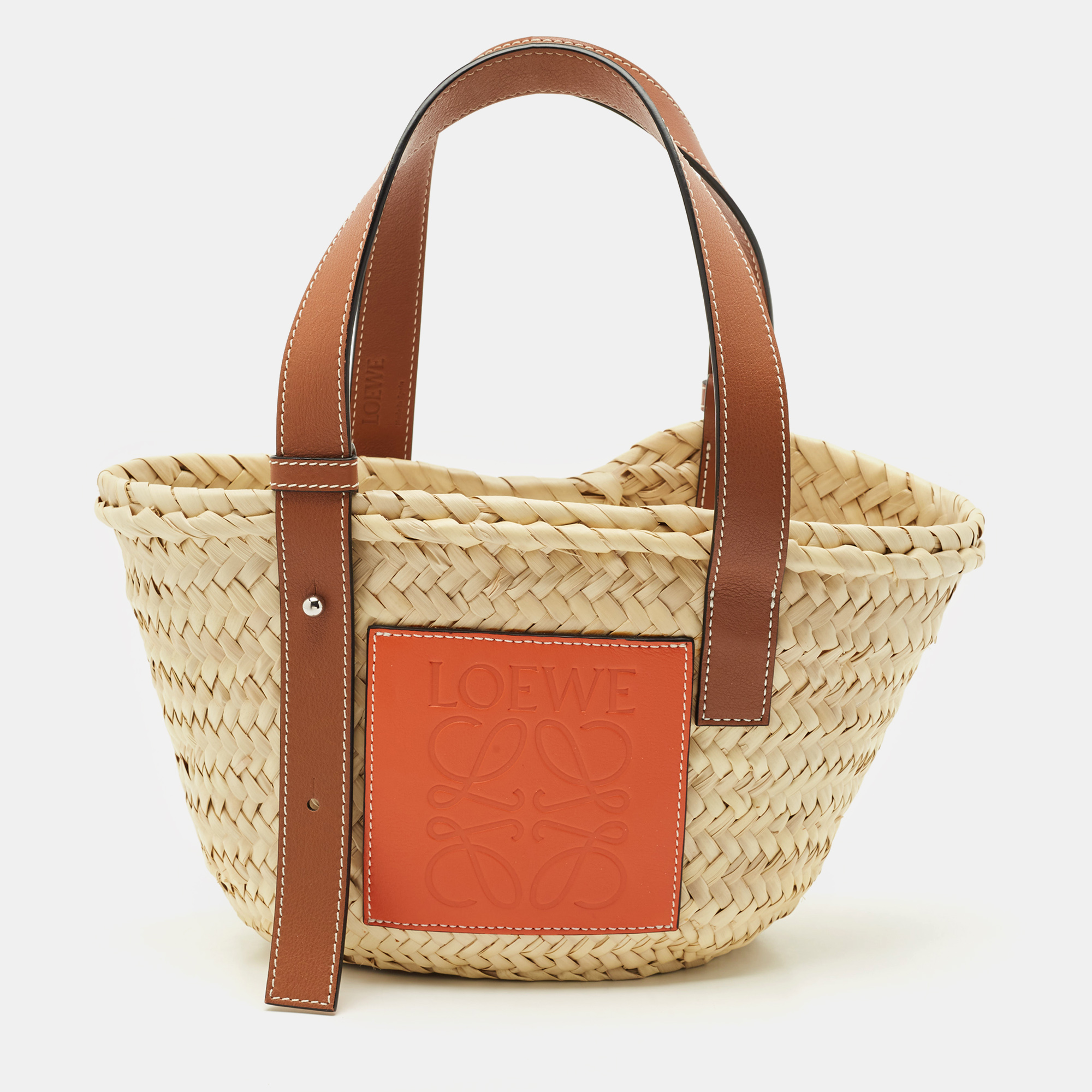 

Loewe Brown/Natural Palm Leaf and Leather  Basket Tote