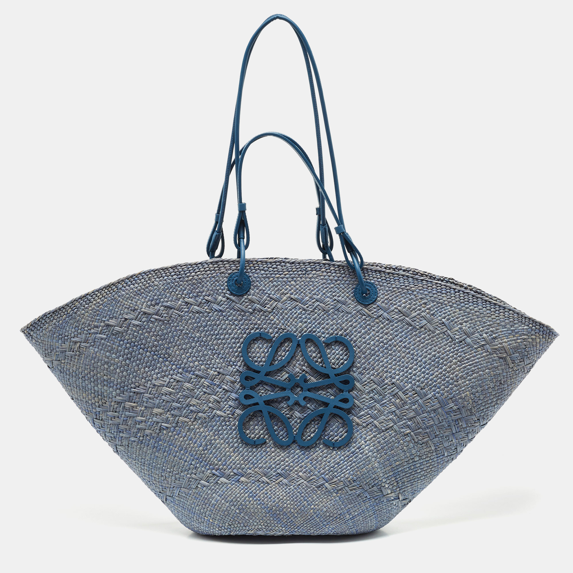

Loewe Blue Raffia and Leather Large Anagram Basket Tote