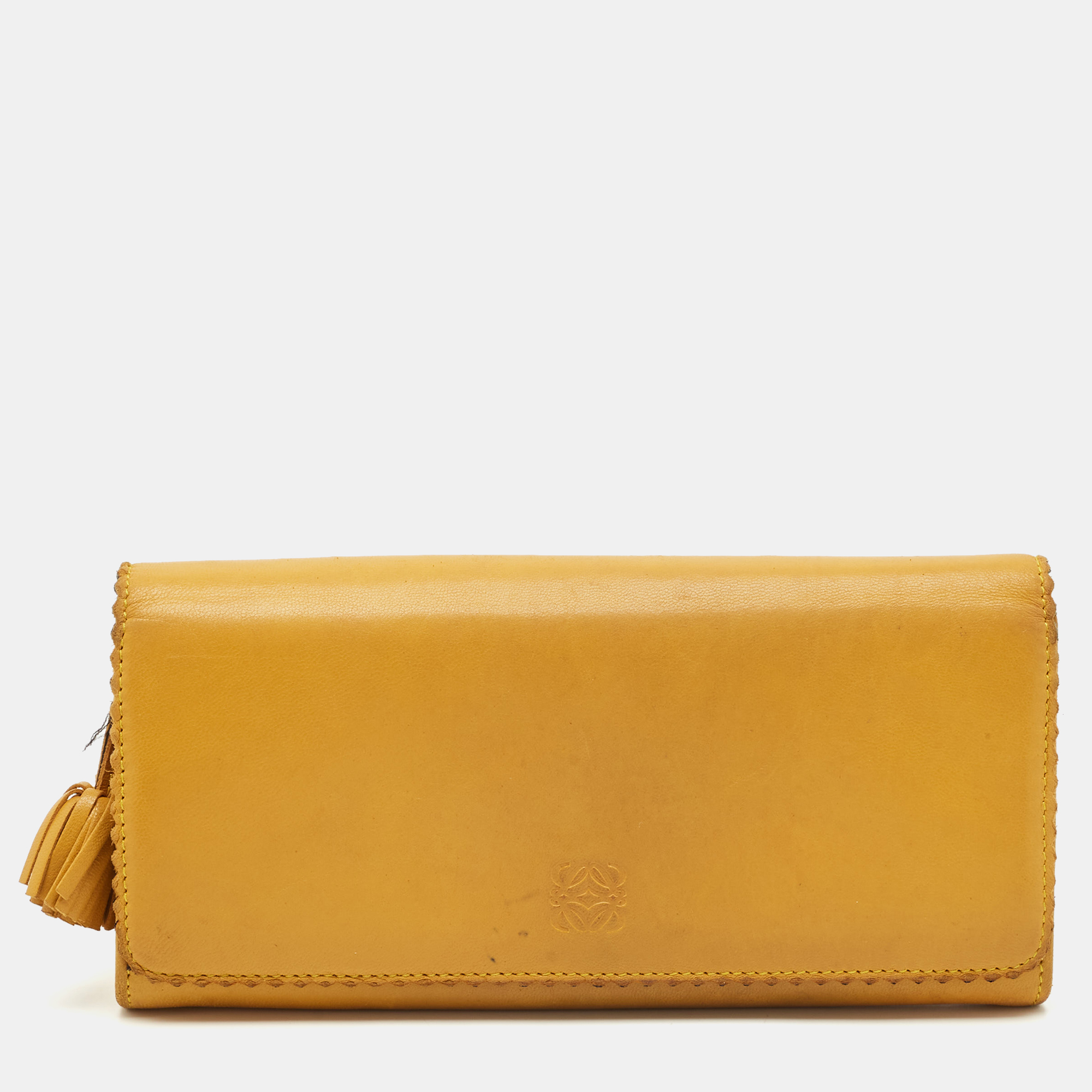 

Loewe Yellow Leather Tassel Flap Continental Wallet