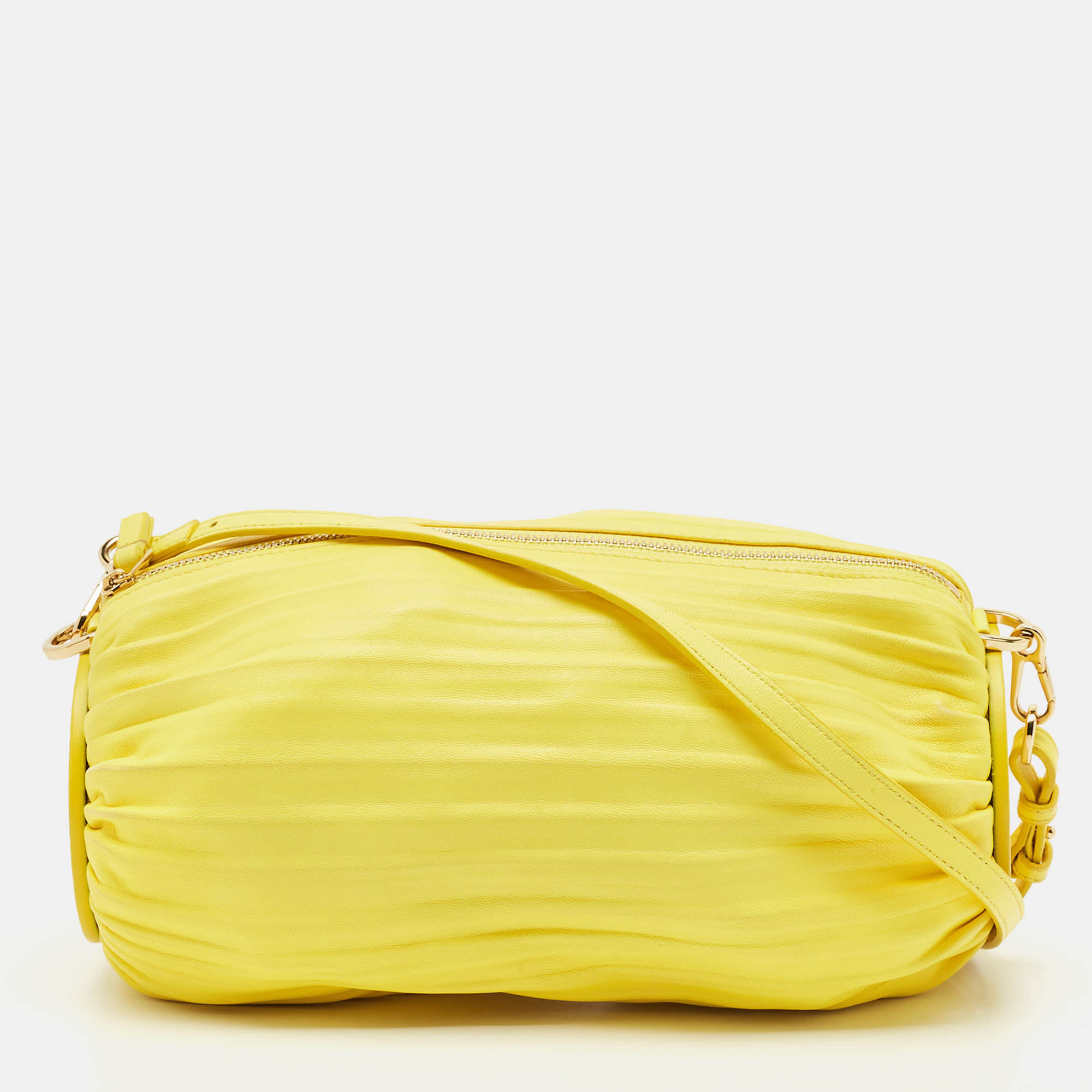 

Loewe Yellow Pleated Leather Bracelet Pouch Shoulder Bag