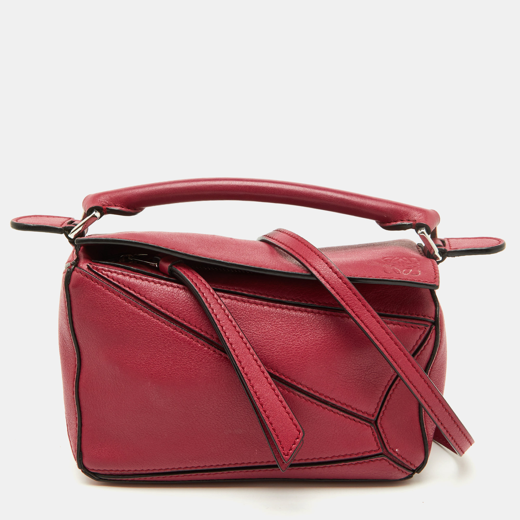 

Loewe Crimson Red Leather Mini Puzzle Shoulder Bag