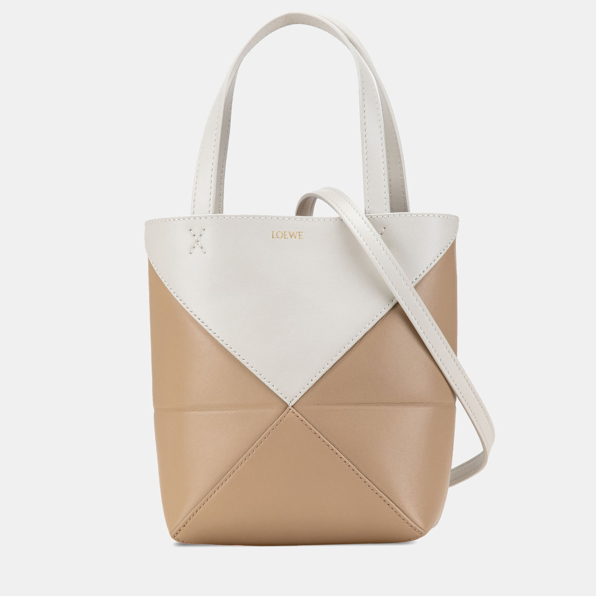 

Loewe Beige Mini Bicolor Calfskin Puzzle Fold Tote