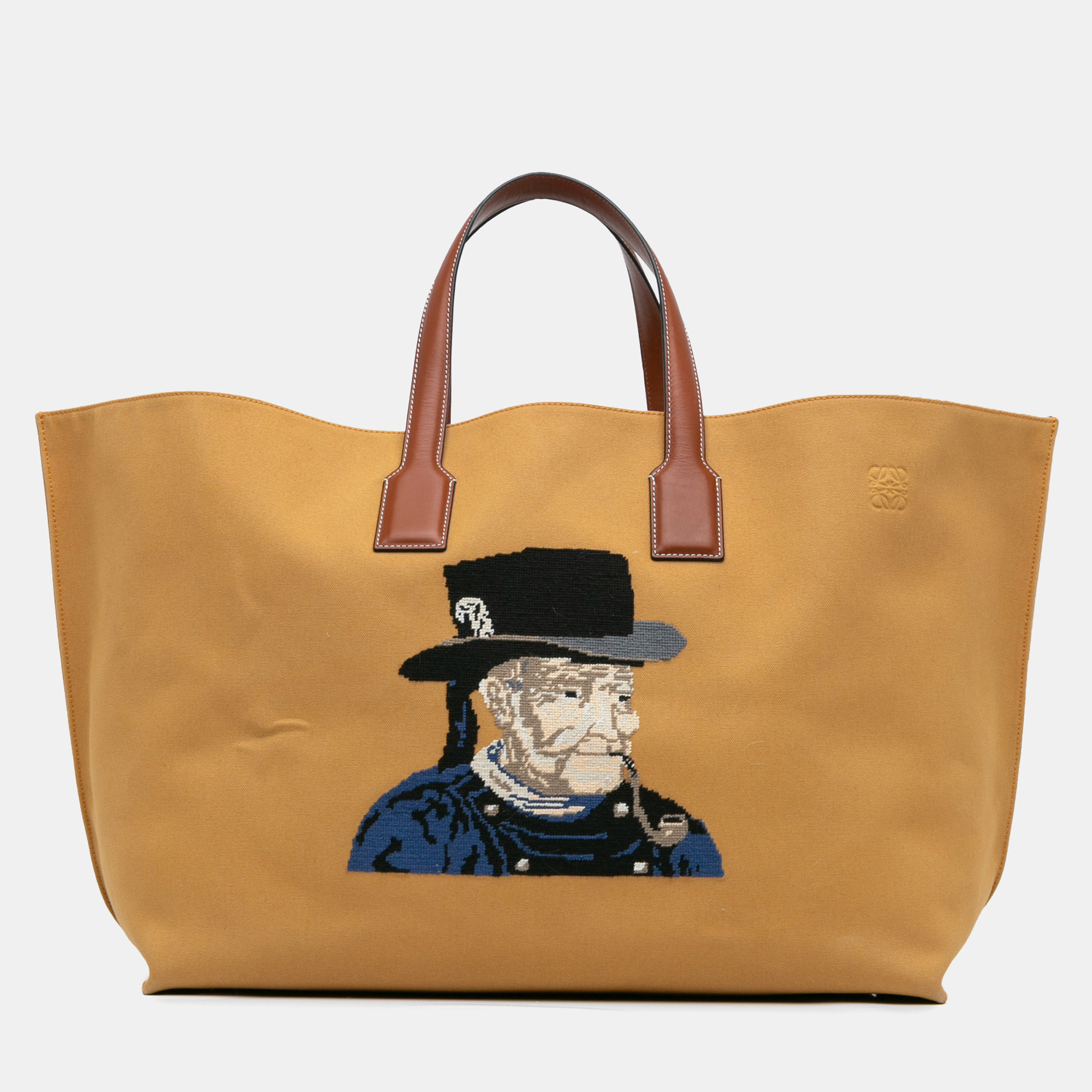 Pre-owned Loewe Brown Large Canvas Embroidered Fisherman T Shopper Tote