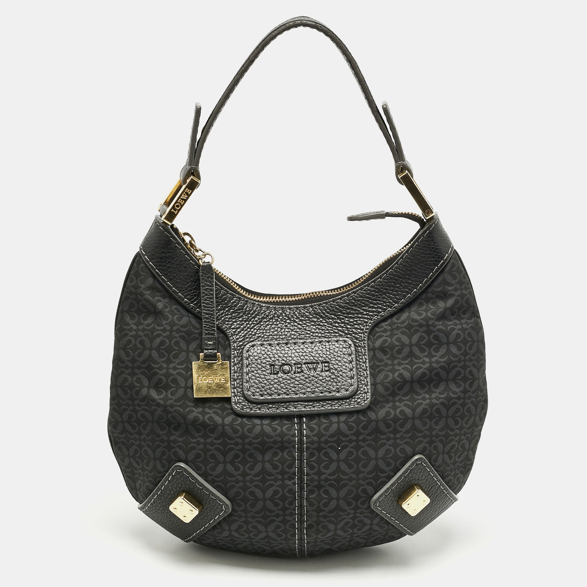 

Loewe Black Logo Jacquard Fabric and Leather Hobo