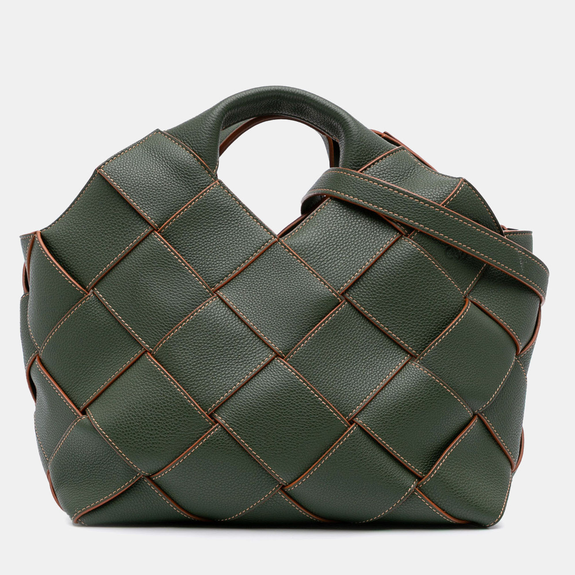 

Loewe Green Small Woven Leather Surplus Basket Bag